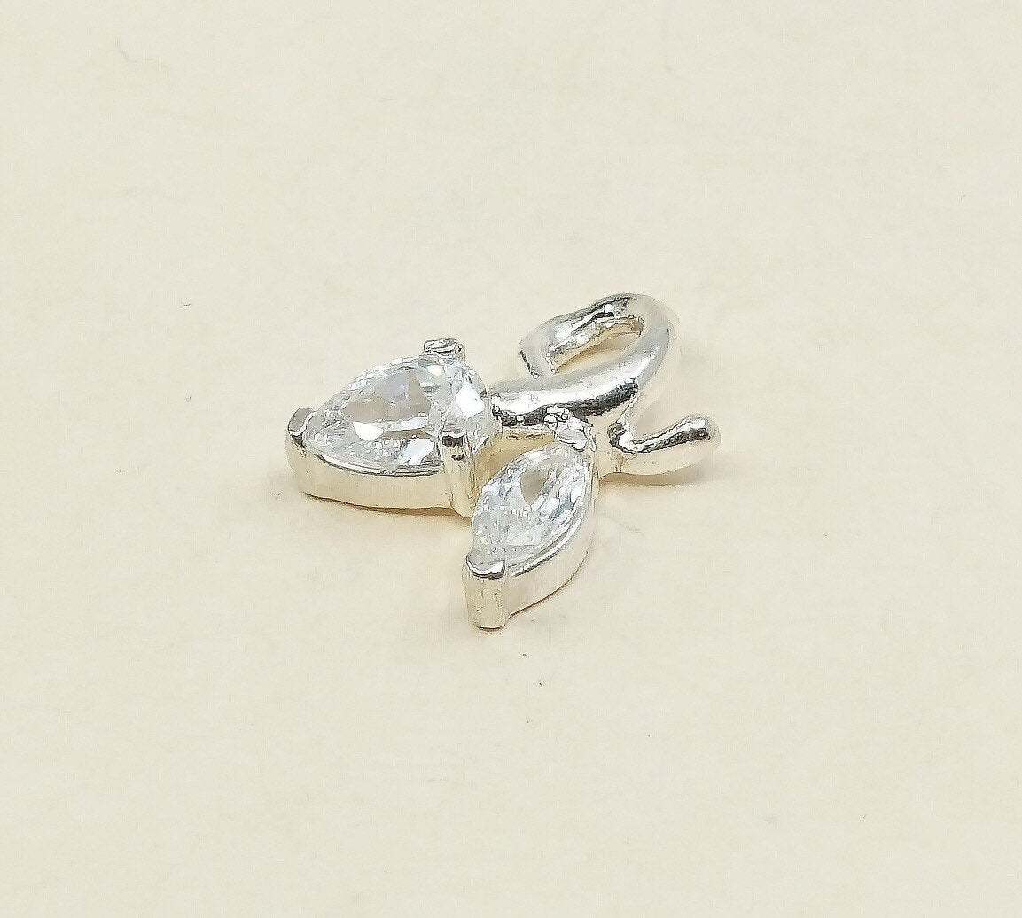 vtg sterling silver cz crystal pendant, 925 silver pendant, stamped 925