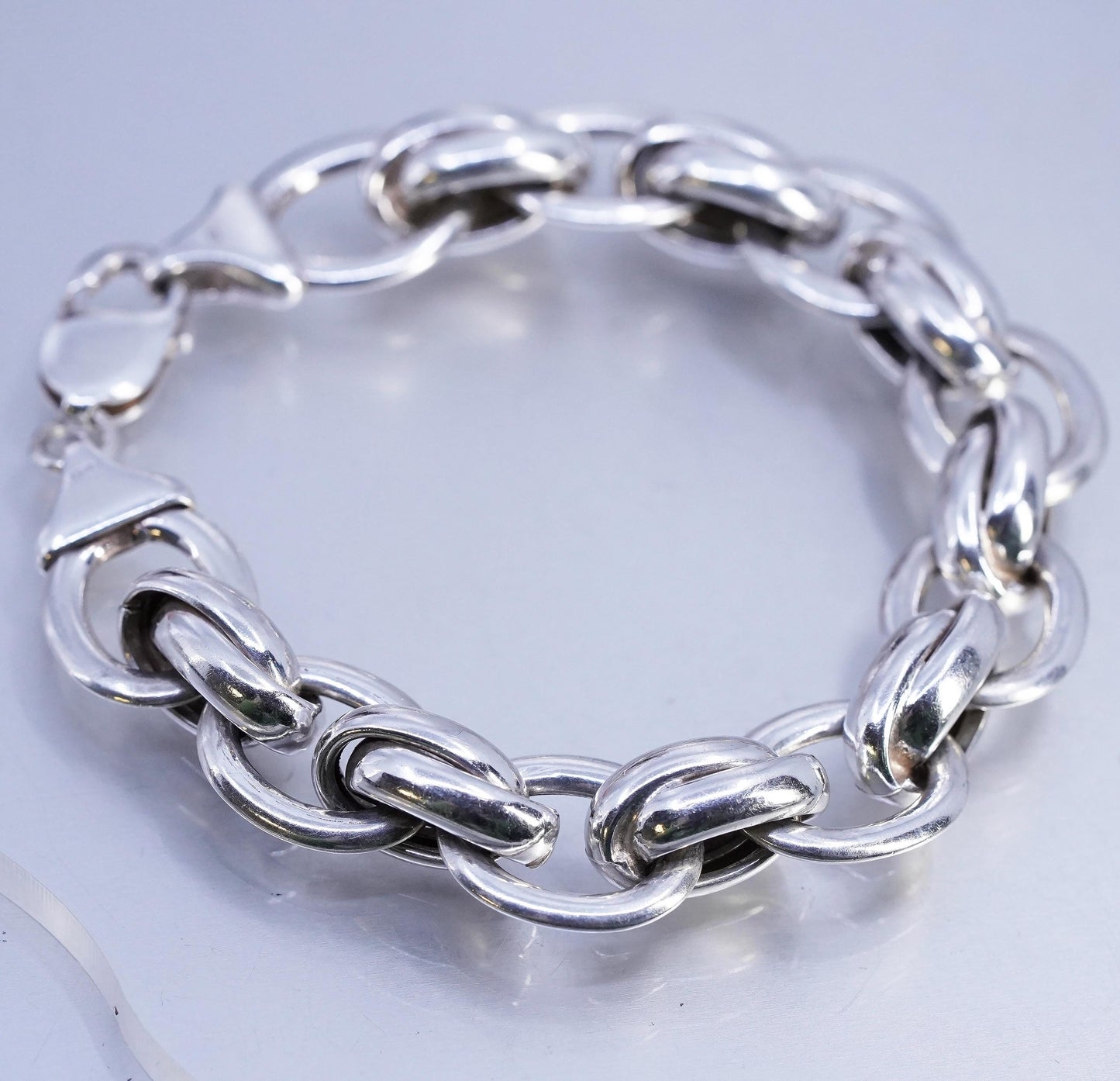 7.75", vintage Sterling 925 silver handmade bracelet, bold double oval chain