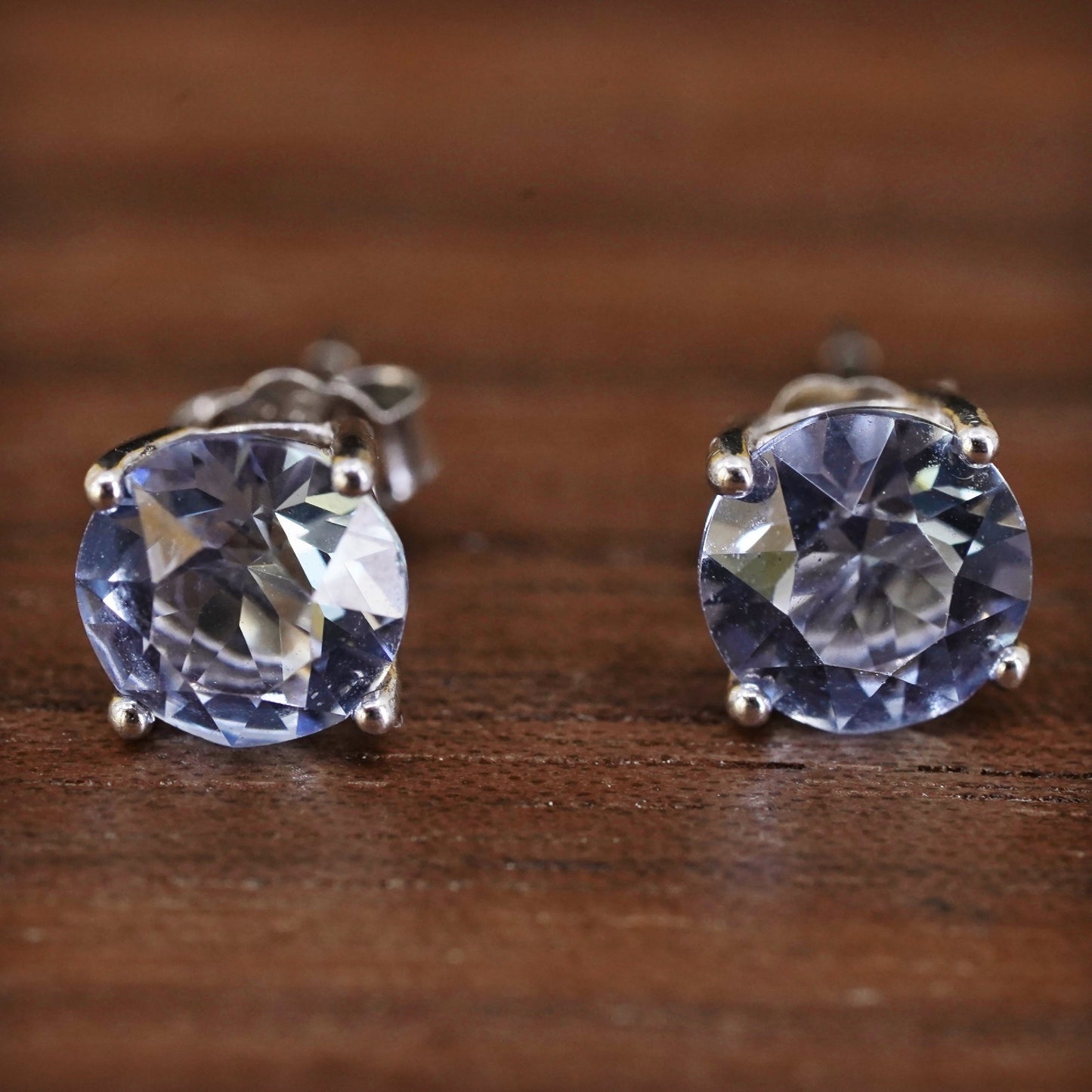 Vintage Sterling 925 silver blue topaz studs, square earrings
