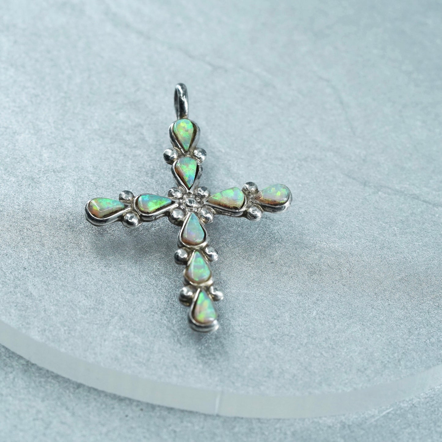 vintage Native American zuni sterling 925 silver cross pendant with opal