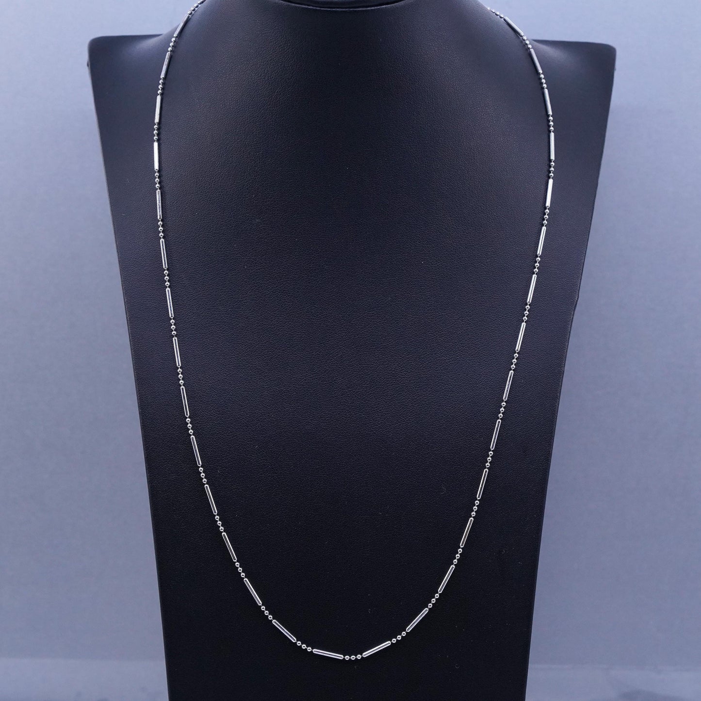 24” 1mm, vintage Italy Sterling 925 silver bar bead chain necklace