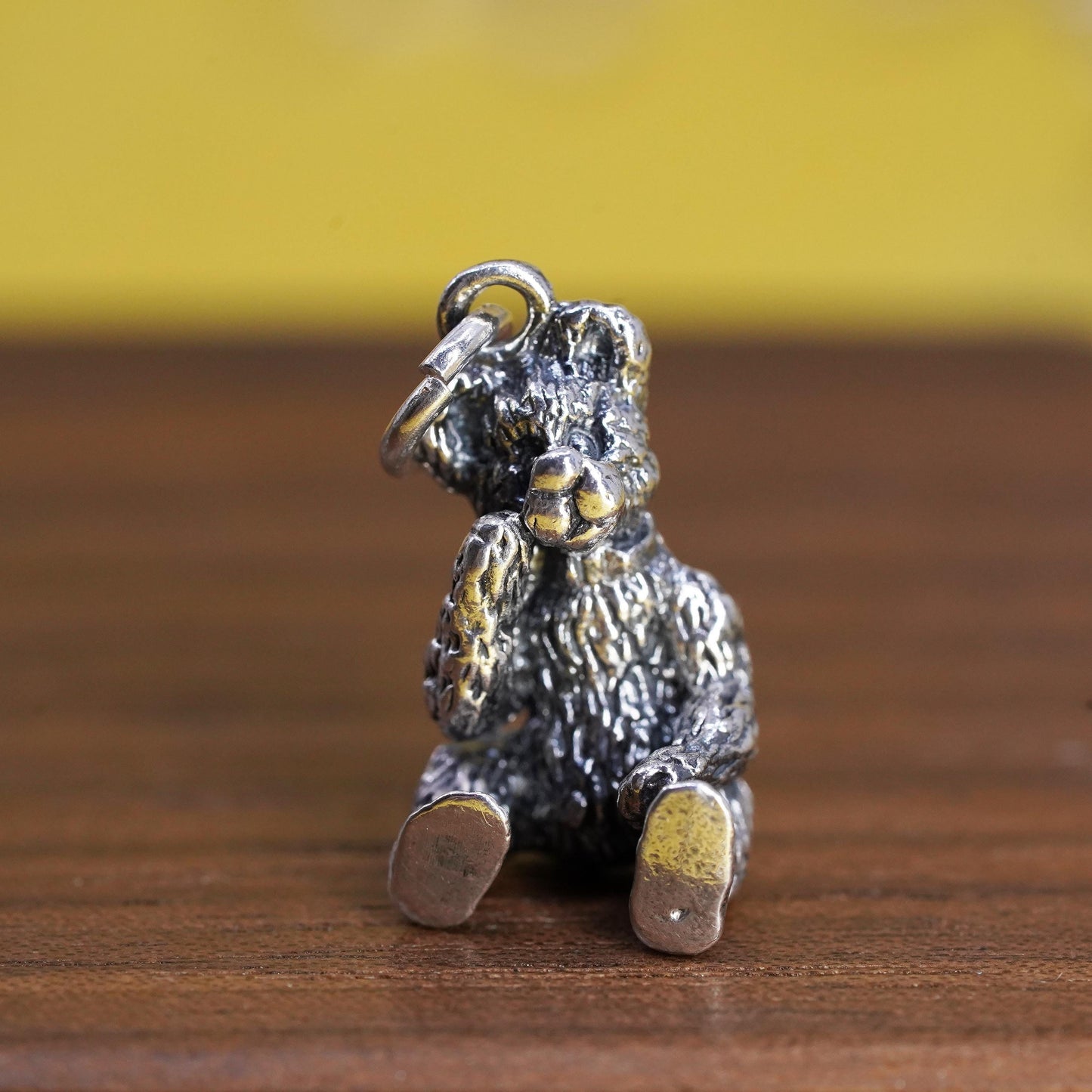 Vintage Sterling 925 silver handmade teddy bear pendant charm