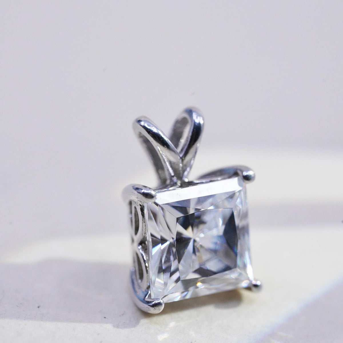 Vintage sterling silver square cz pendant, 925 charm