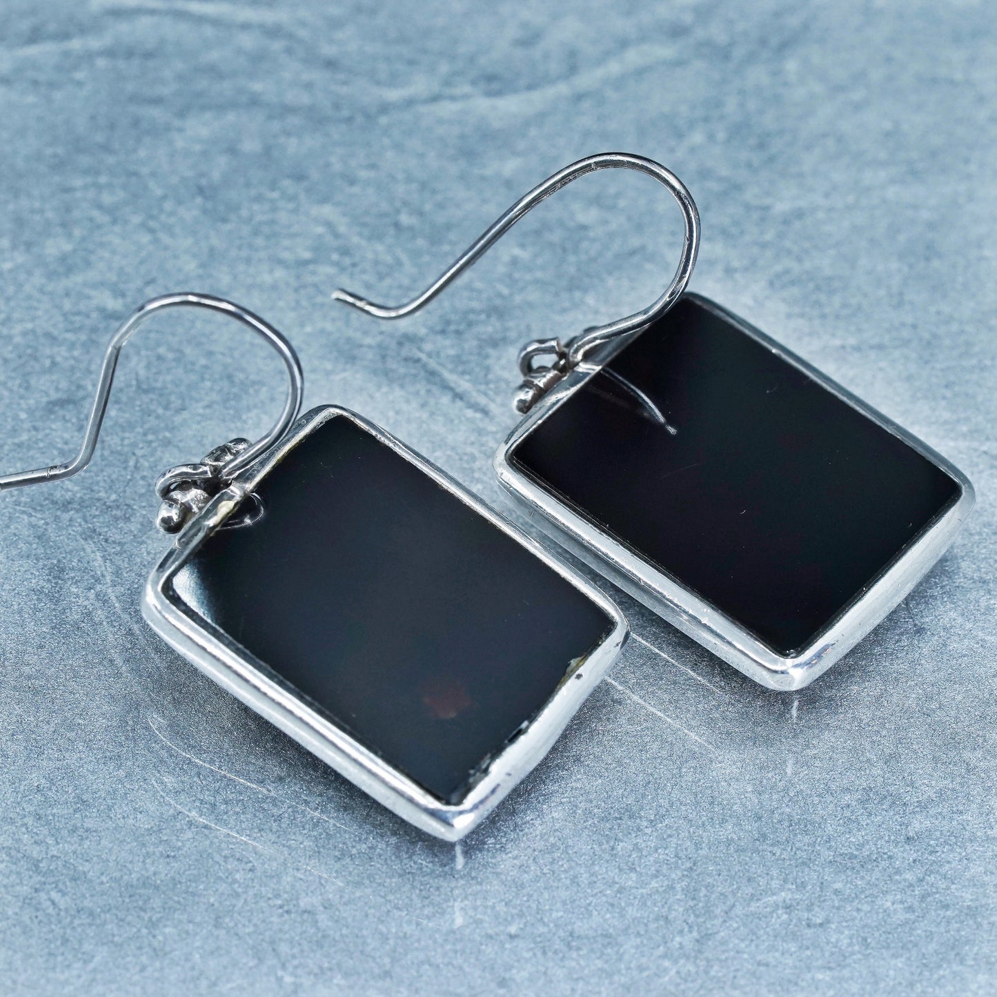 Vintage Sterling 925 silver handmade earrings with rectangular black onyx