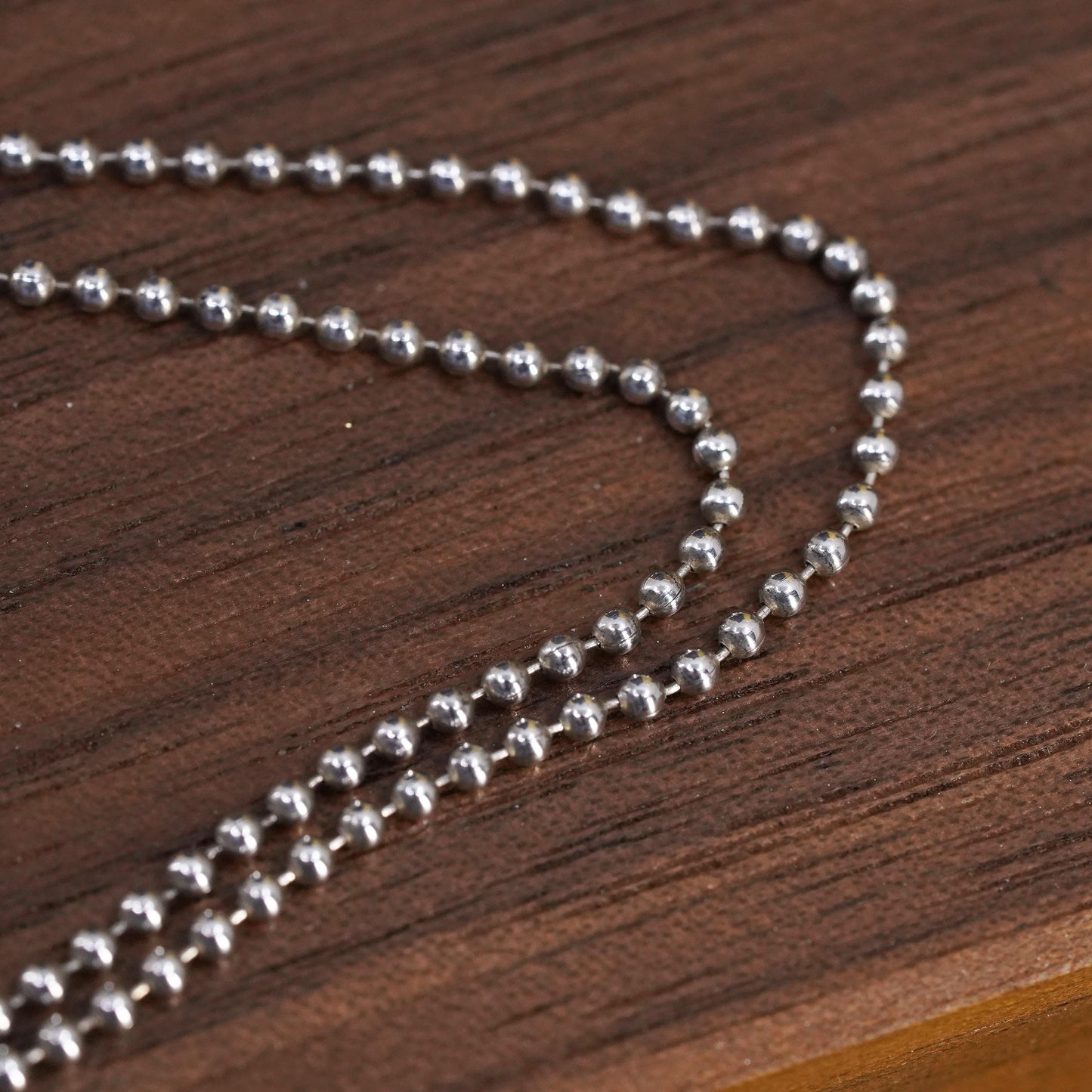 24” 1mm, vintage Sterling silver beads necklace, 925 chain