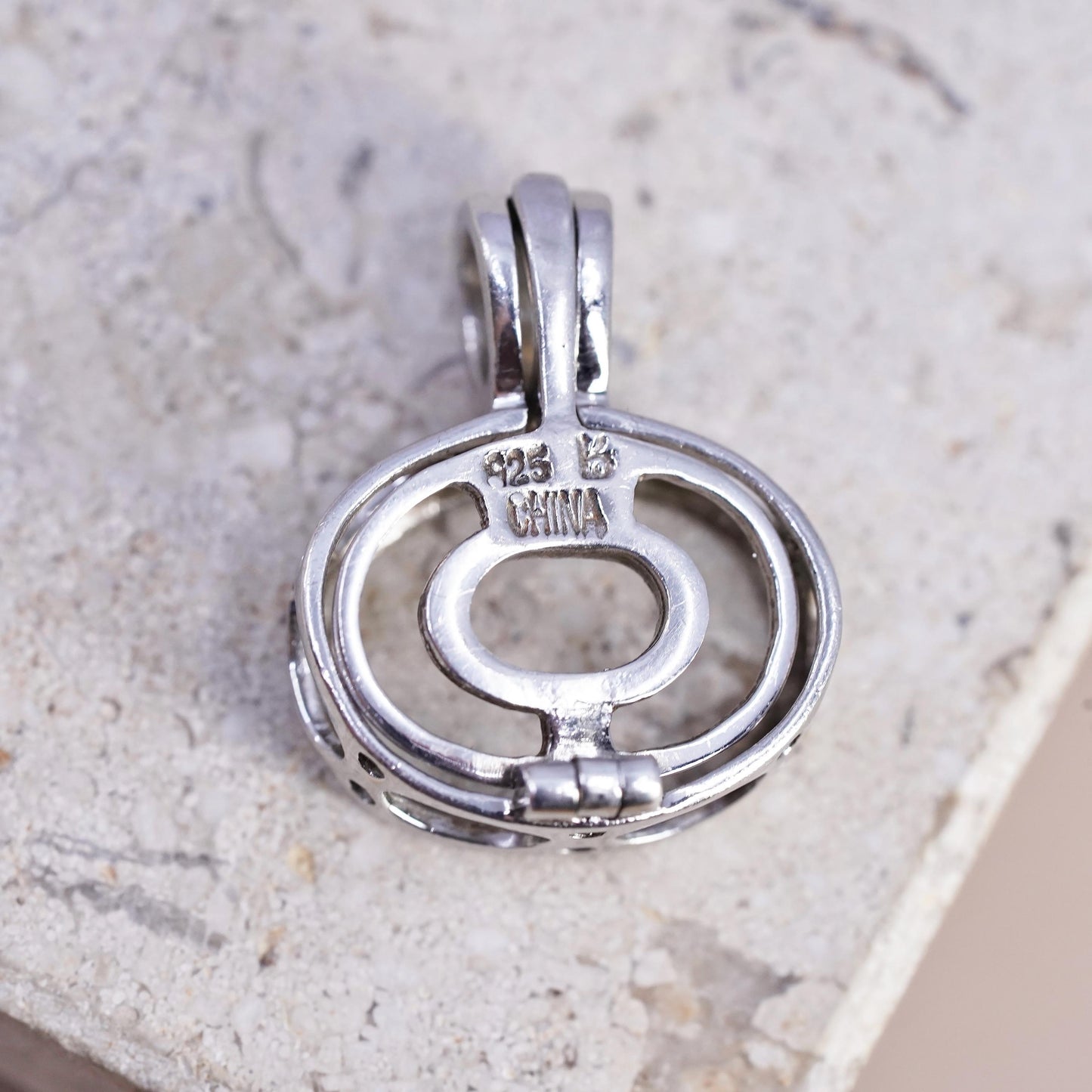 Sterling silver interchangeable pendant, 925 oval cage fit 16mm 12mm gemstones
