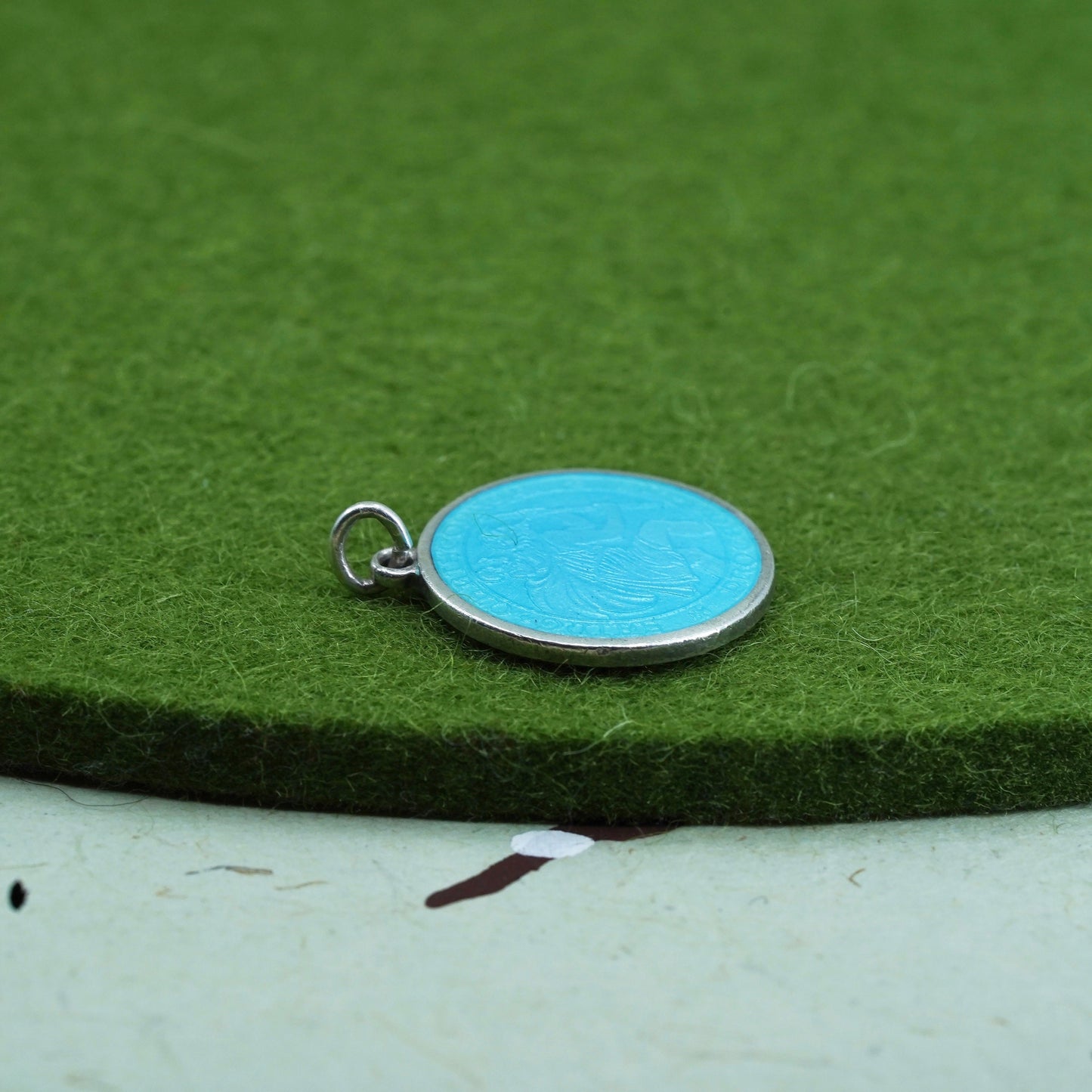 Charles Thomas sterling silver Guilloche enamel ST. Christopher pendant charm