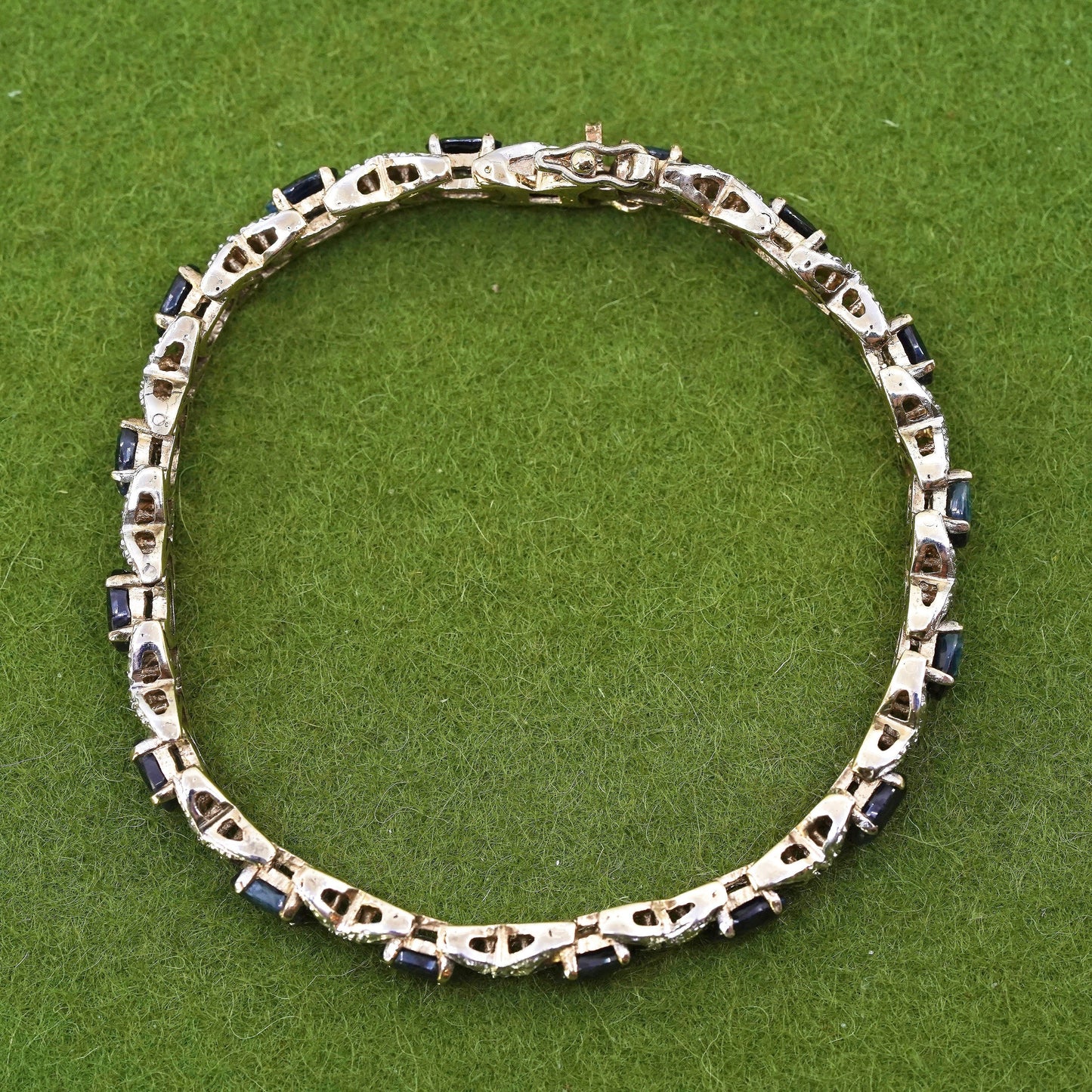 7”, Vermeil gold sterling silver tennis bracelet, 925 chain sapphire diamond