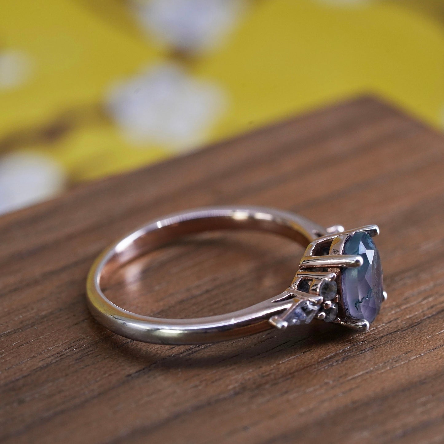 Size 8.25, vermeil rose gold Sterling 925 silver handmade ring with moss agate