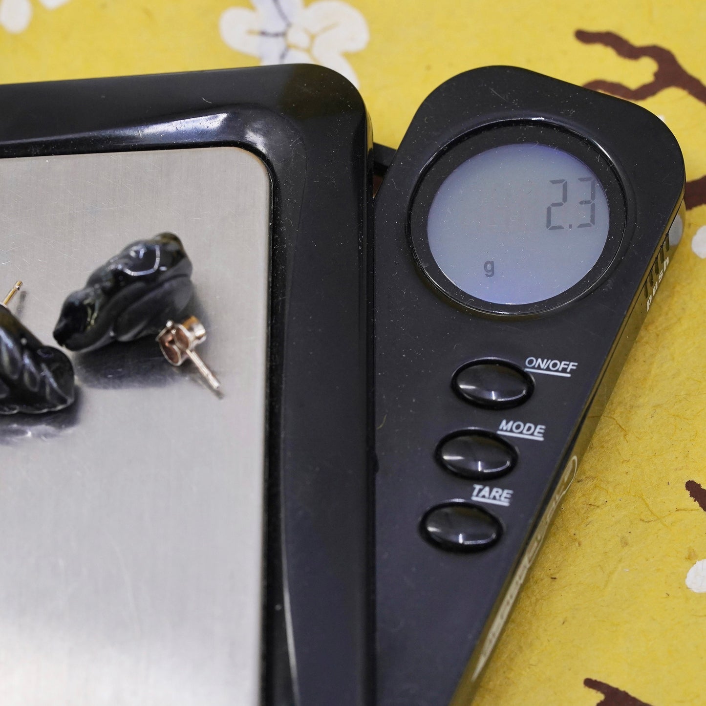 Vintage handmade Sterling silver earrings, 925 black resin studs