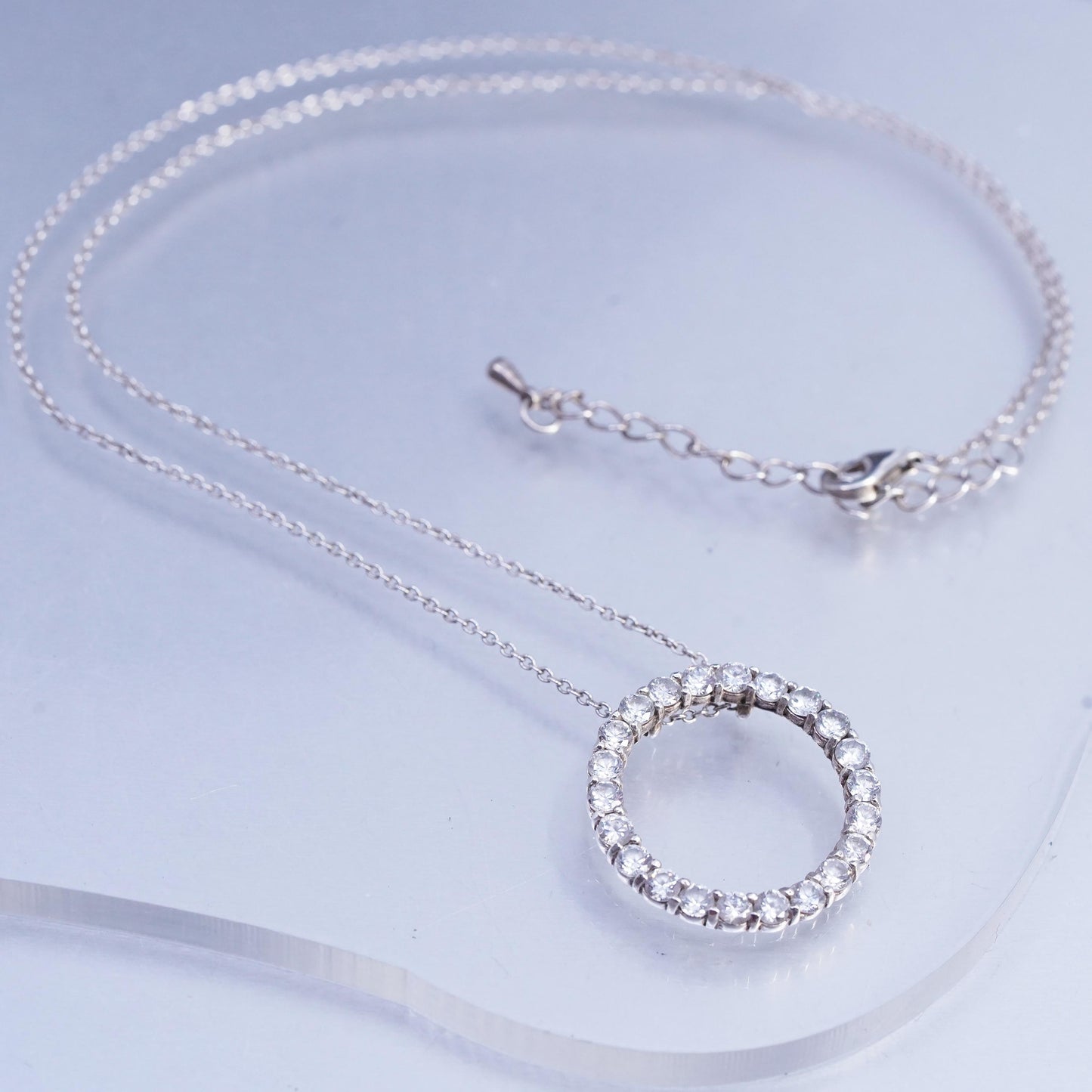 16+2”, Sterling 925 silver circle pendant necklace with circle pendant and Cz