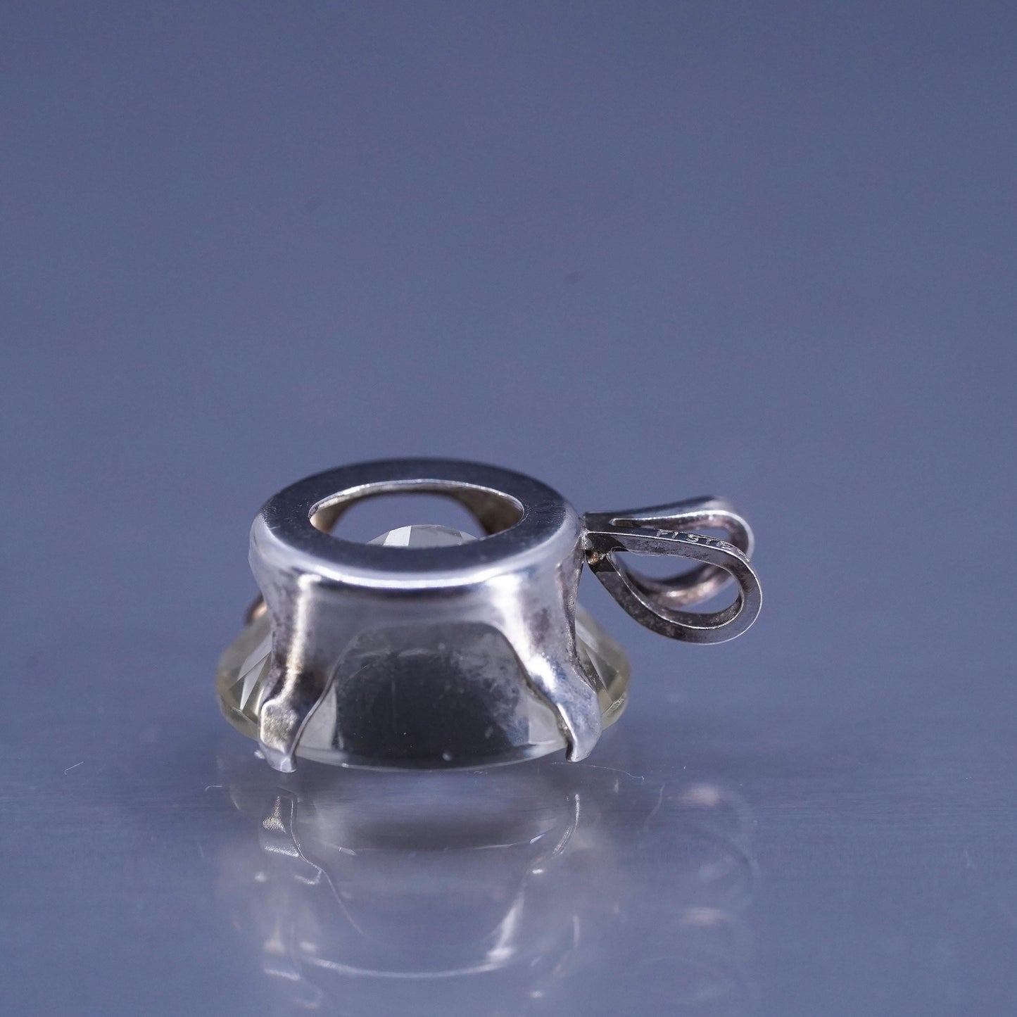 Vintage sterling 925 silver handmade oval charm pendant with crystal