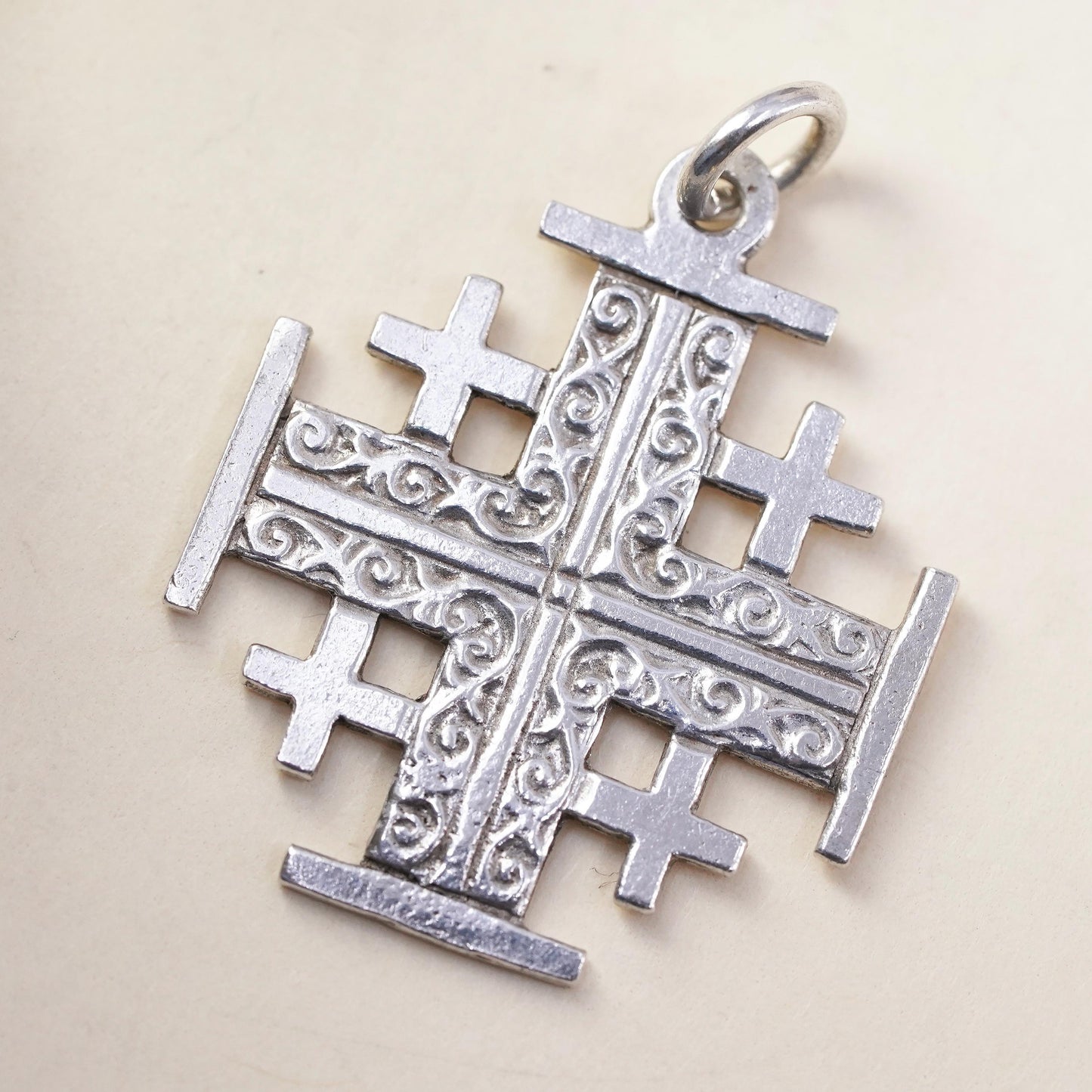 Vintage Sterling silver handmade charm, 950 Jerusalem cross pendant