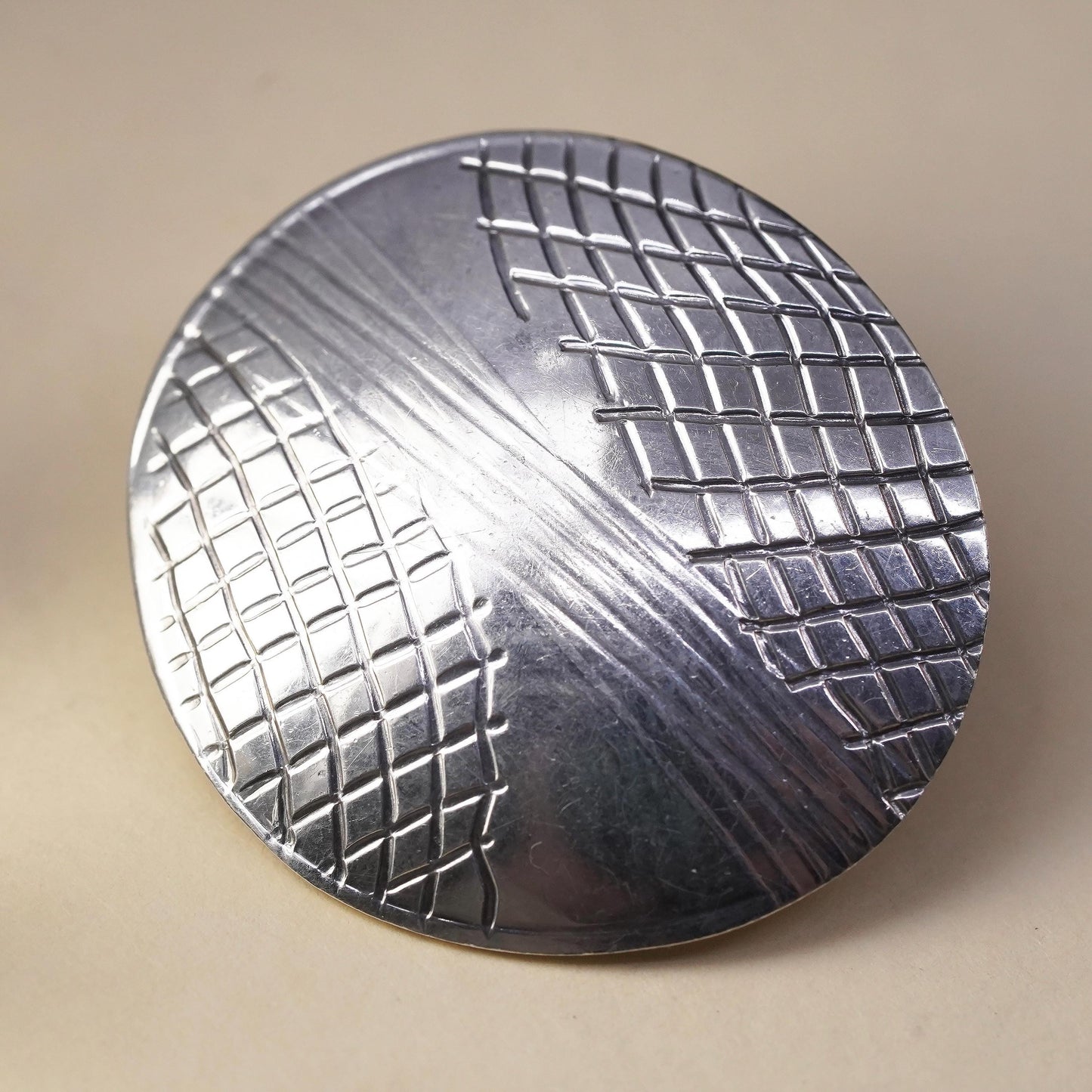 Vintage handmade single earring. Sterling 925 silver textured disc stud