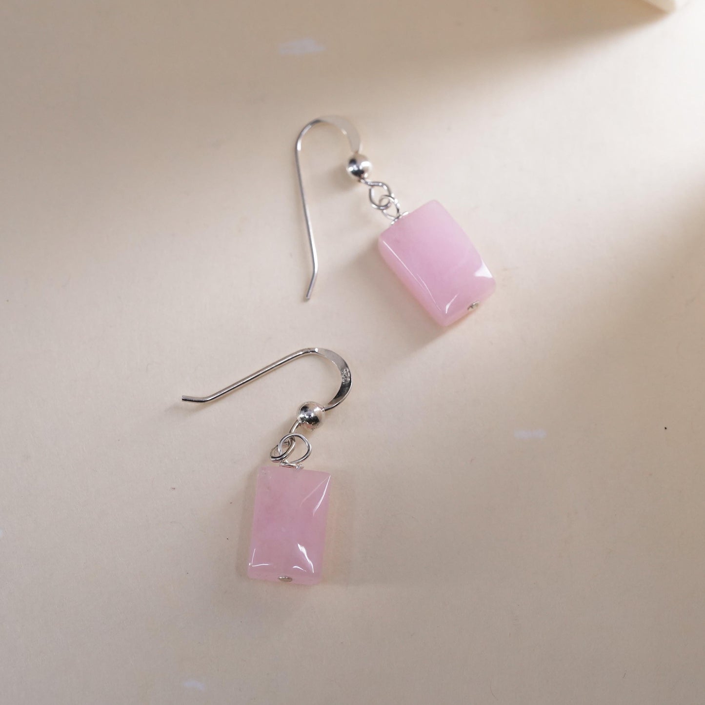 Vintage Sterling 925 silver handmade earrings with pink quartz nugget