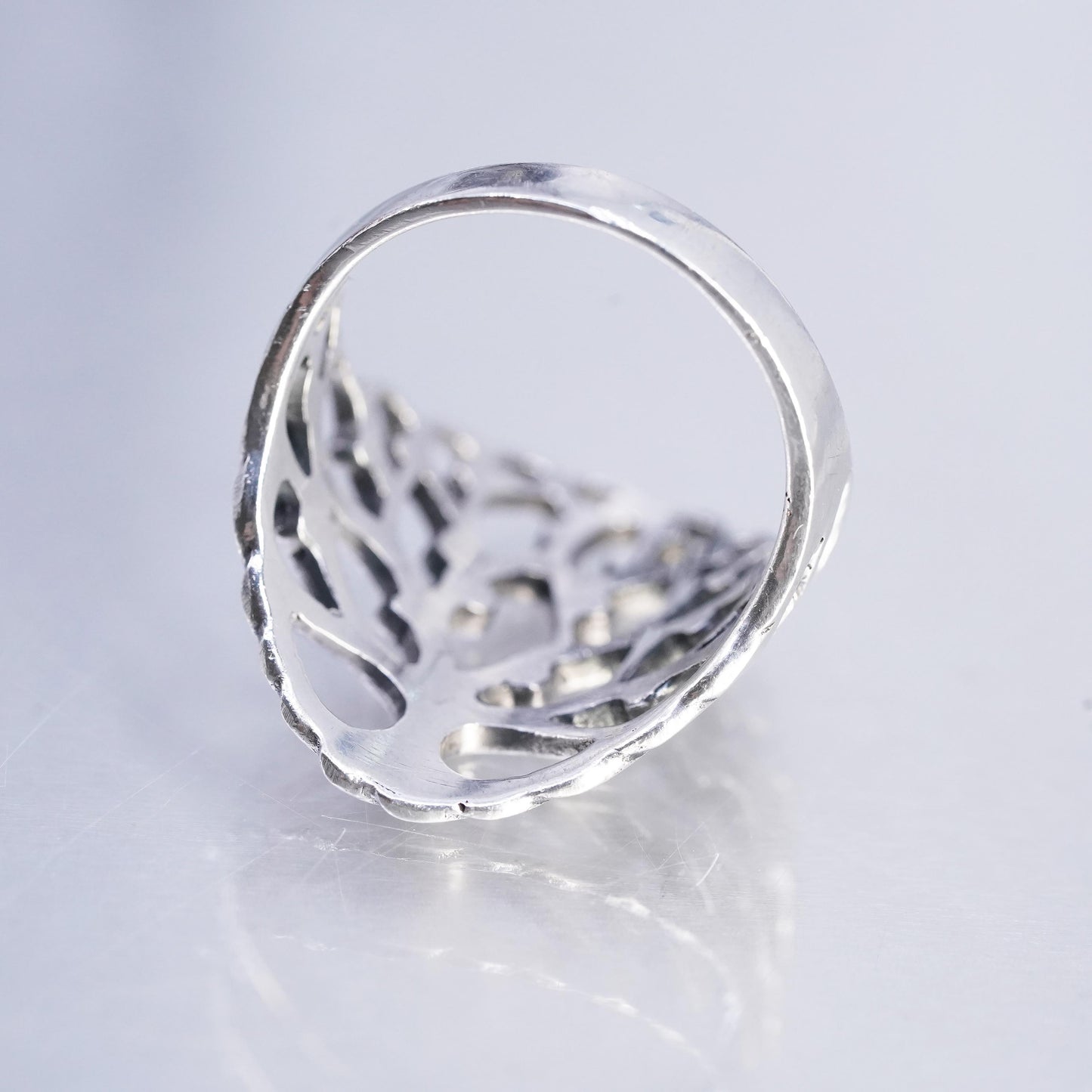 Size 8, Vintage Sterling 925 silver handmade filigree family tree ring