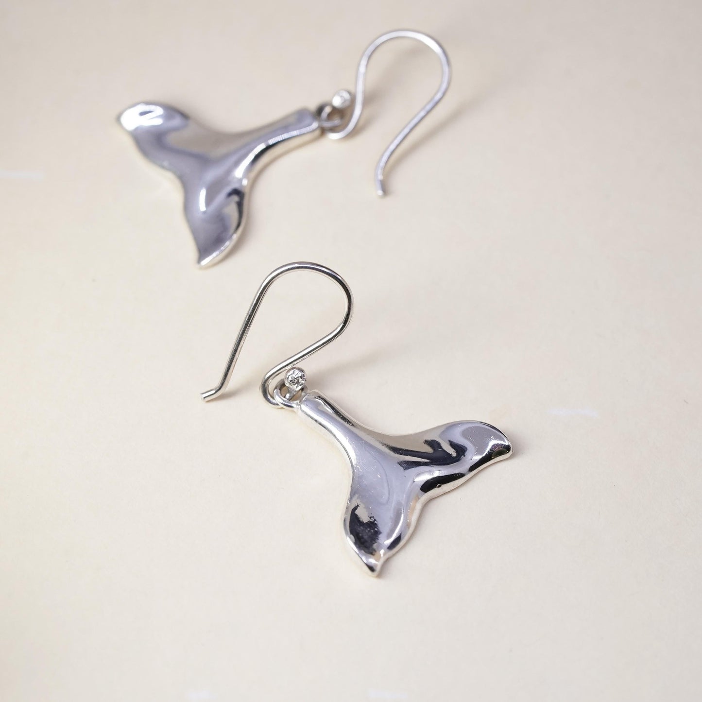 Vintage Sterling silver handmade earrings, 925 silver whale tail dangles