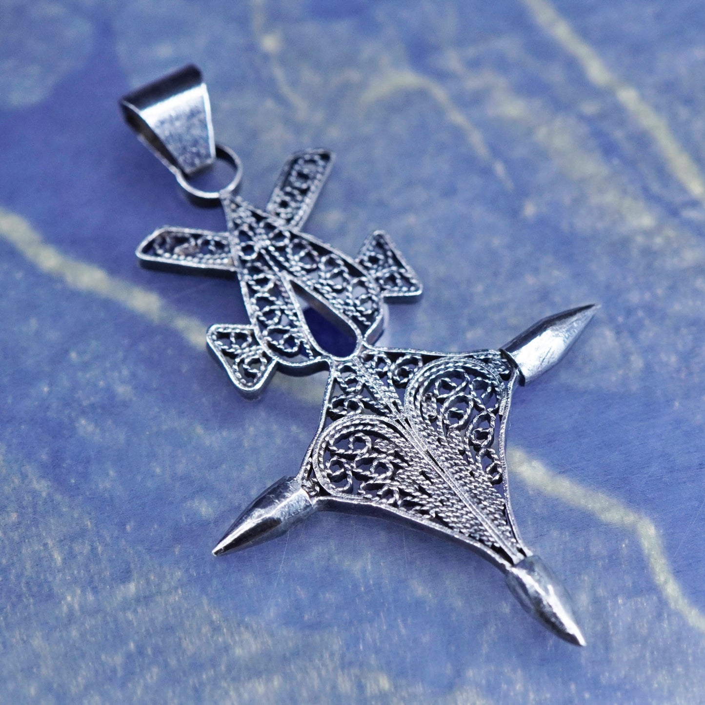 Vintage Sterling silver handmade pendant, 925 filigree cross