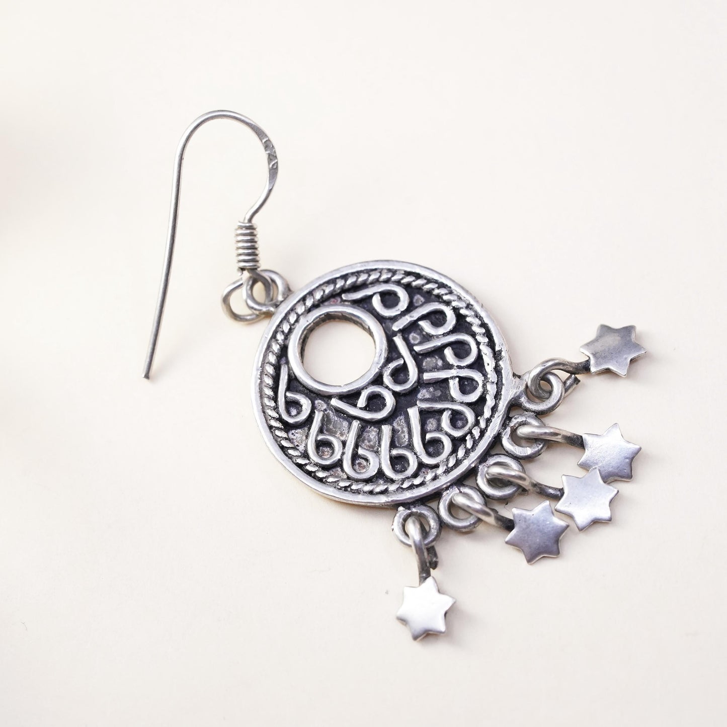 Vintage southwestern Sterling 925 Silver disc single earring with star charms