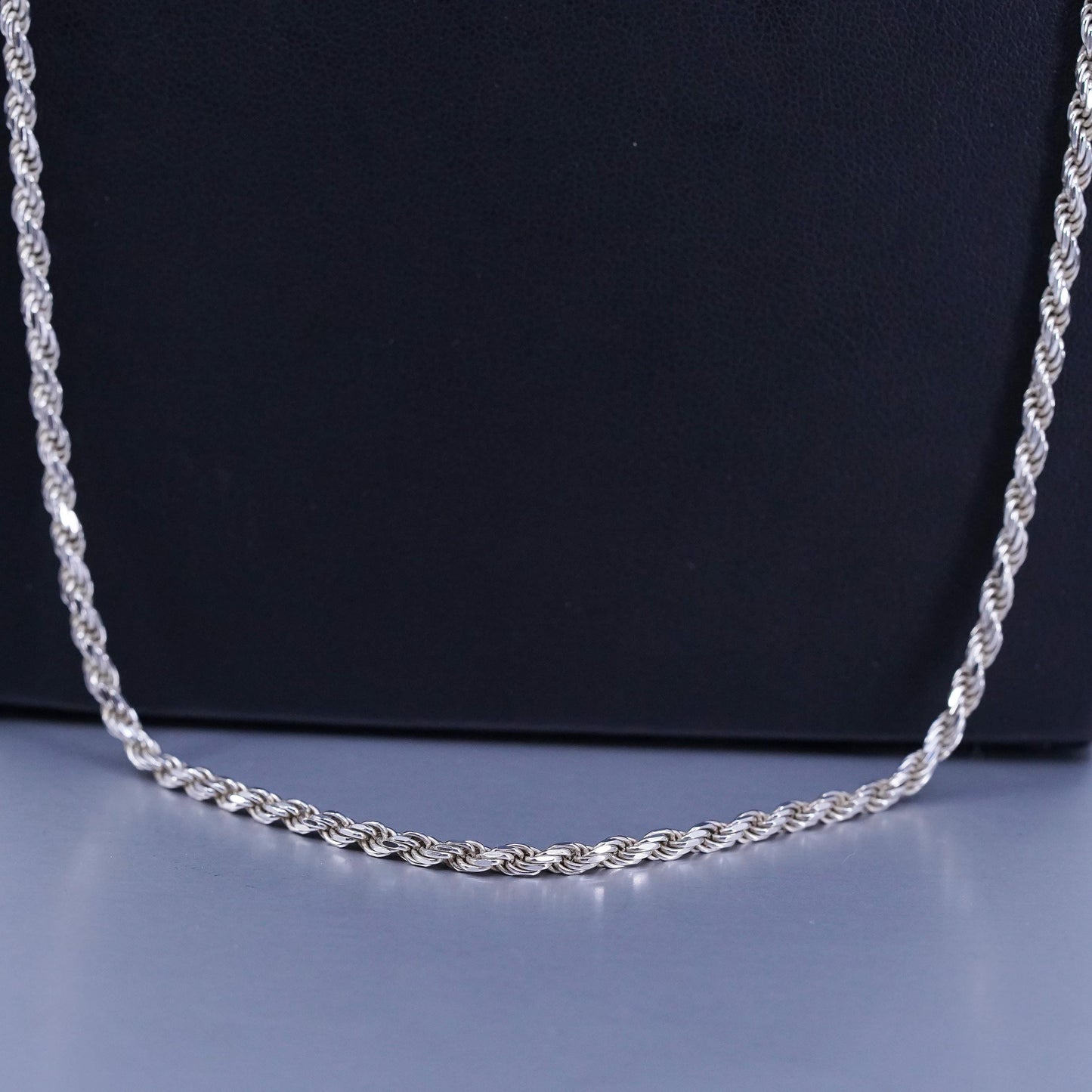 30” 3mm, vintage Italian Sterling 925 silver bold rope chain necklace