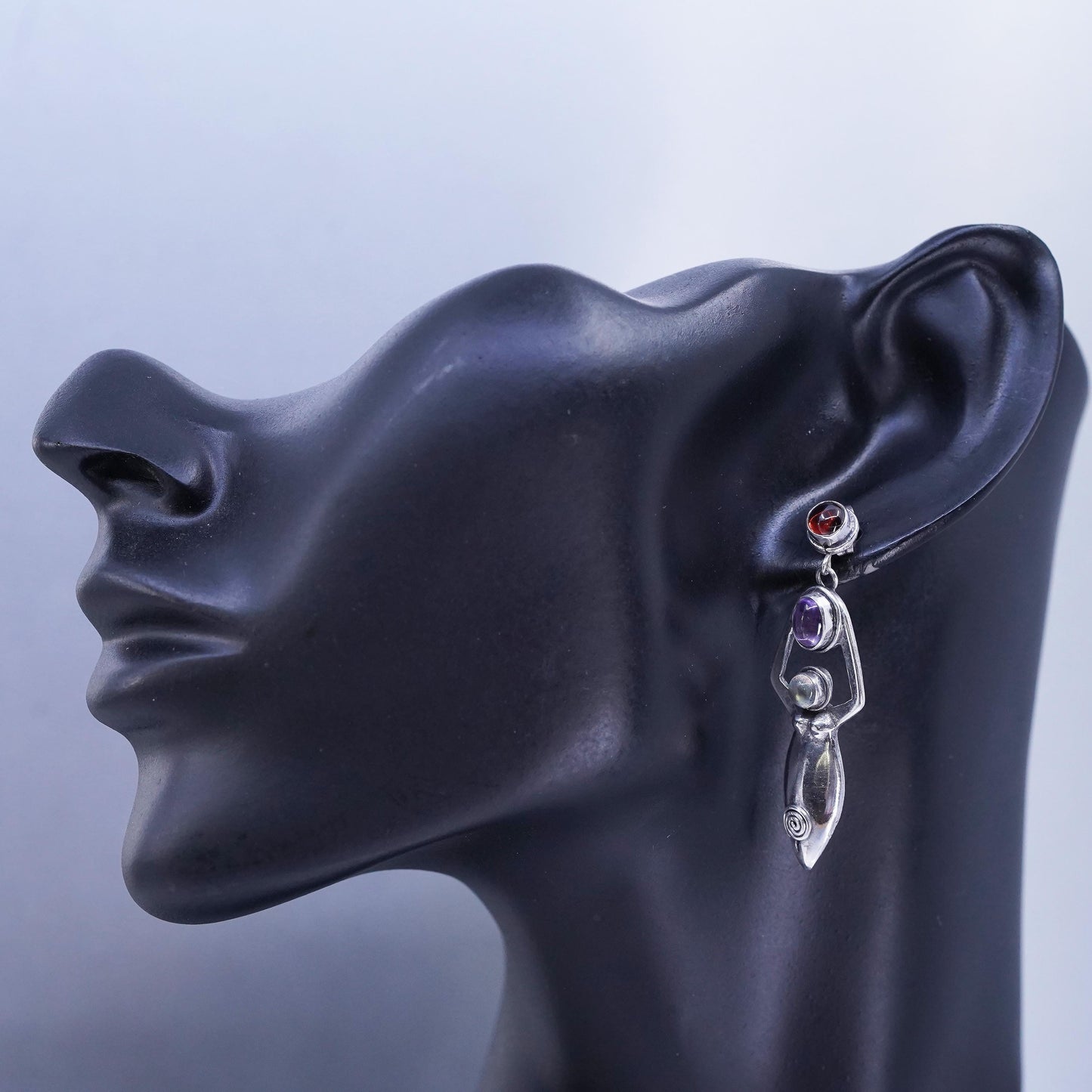 southwestern Sterling 925 silver fertility goddess earrings moonstone garnet