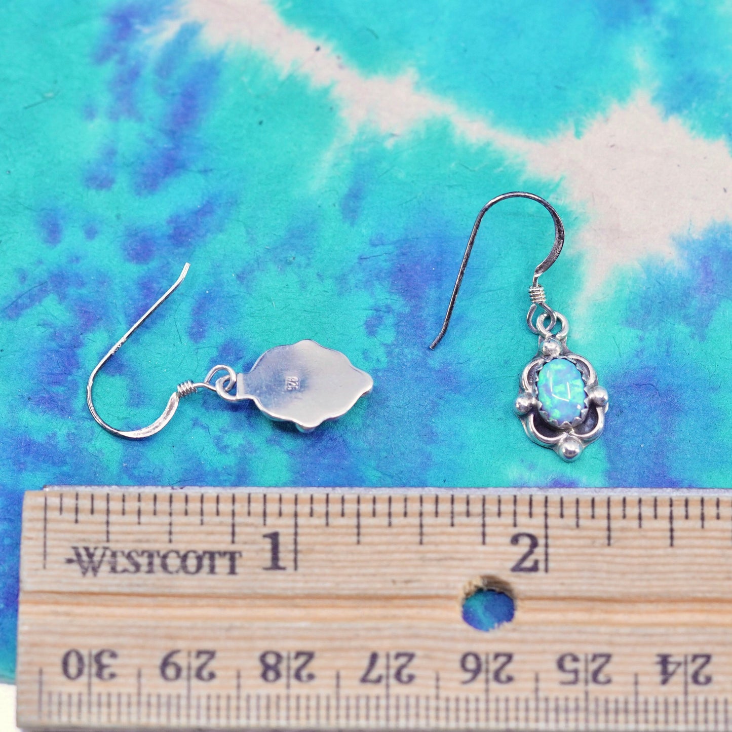 Vintage sterling 925 silver handmade earrings with oval fire opal