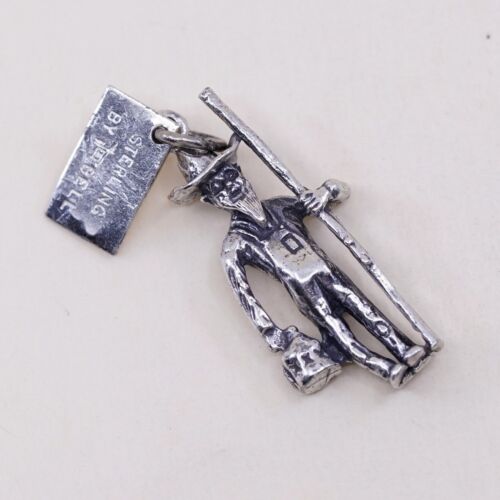 vtg Sterling 925 silver handmade pendant, Missouri farmer Fisherman Charm