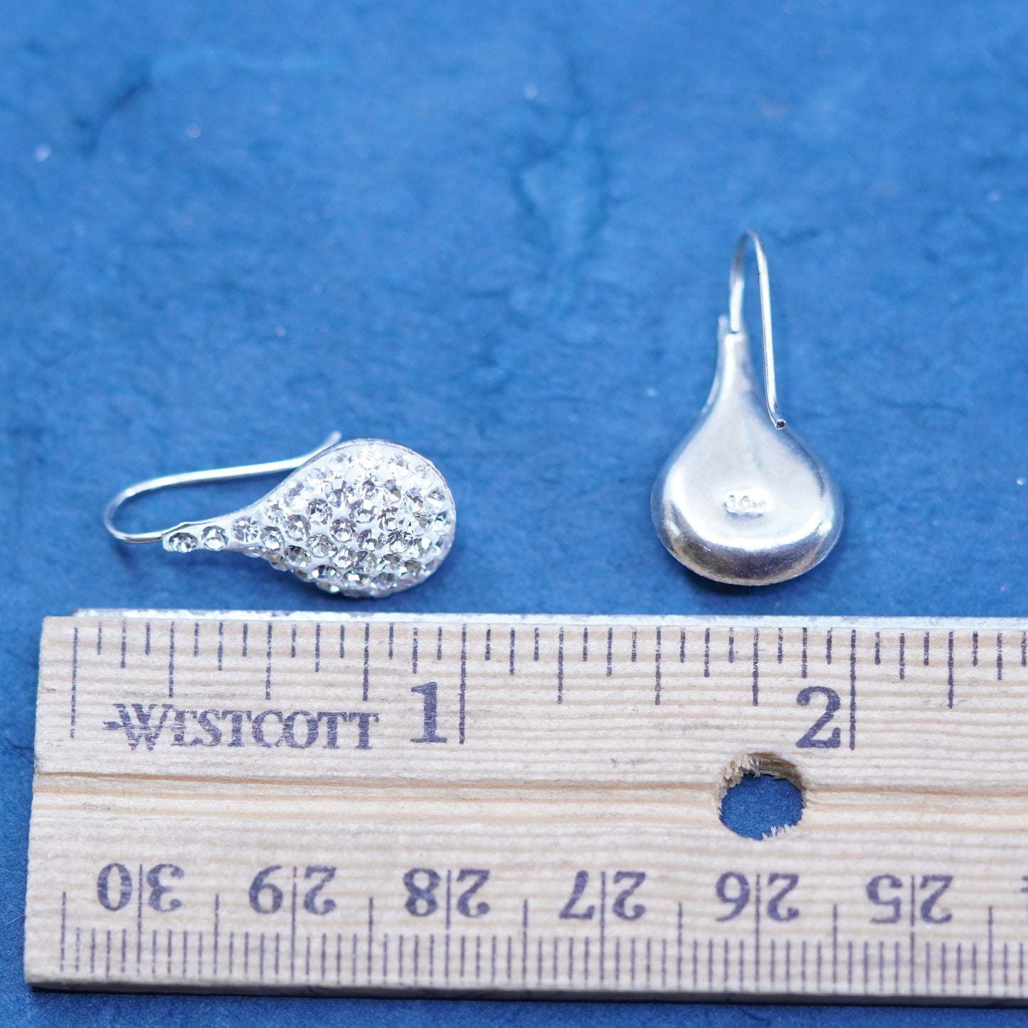 Vintage sterling 925 silver handmade teardrop earrings with cluster Cz