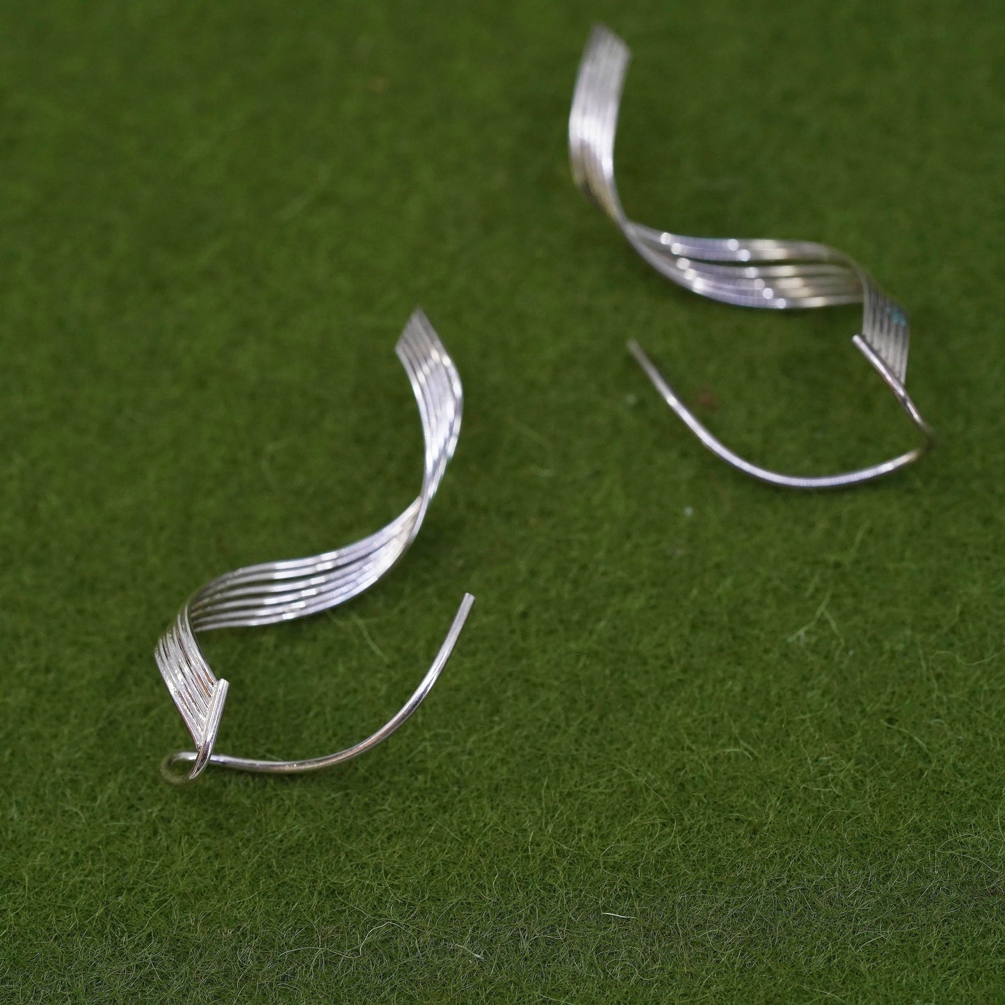 Vintage sterling silver handmade earrings, 925 twisted dangles, silver tested