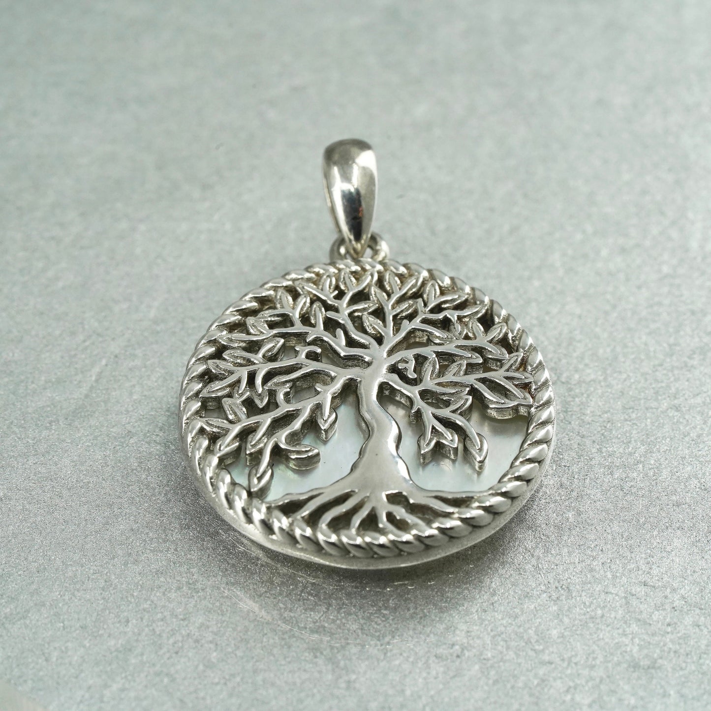 handmade sterling 925 silver filigree family tree pendant with mother of pearl