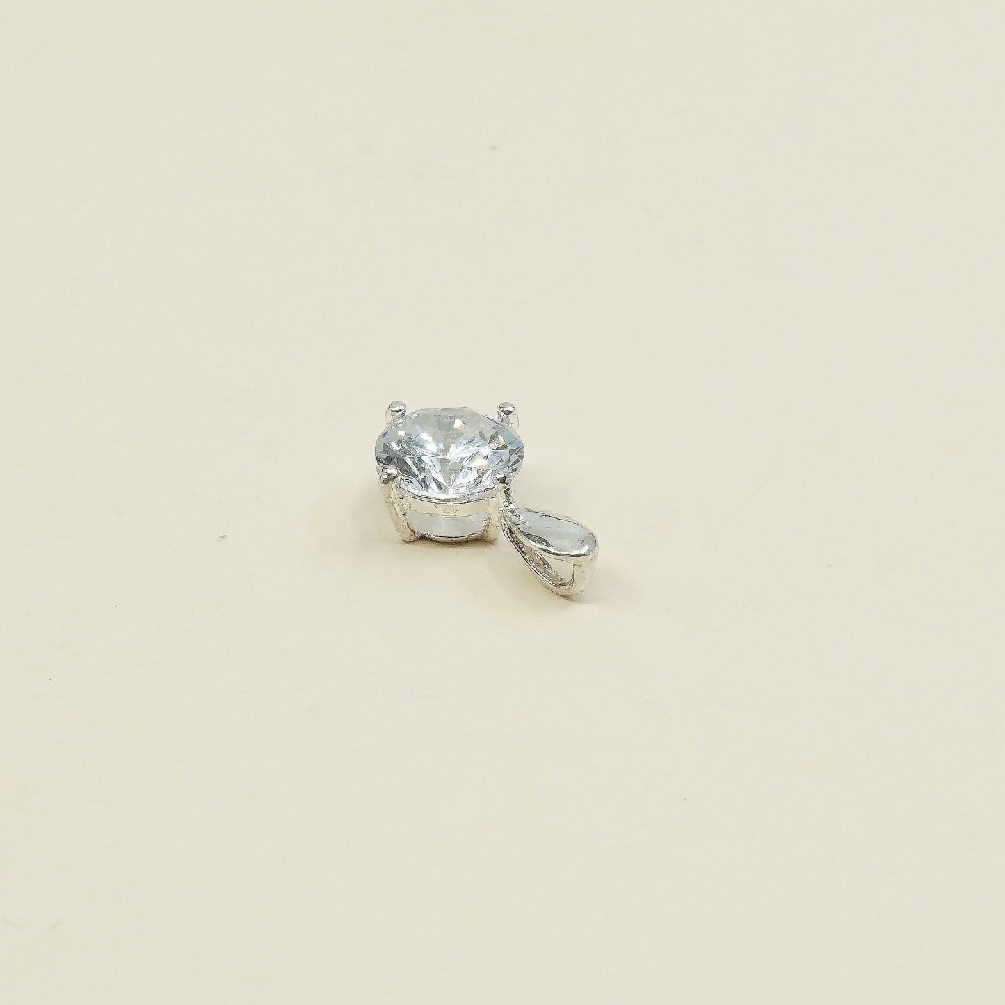 VTG sterling silver cz crystal pendant, 925 silver pendant, stamped 925