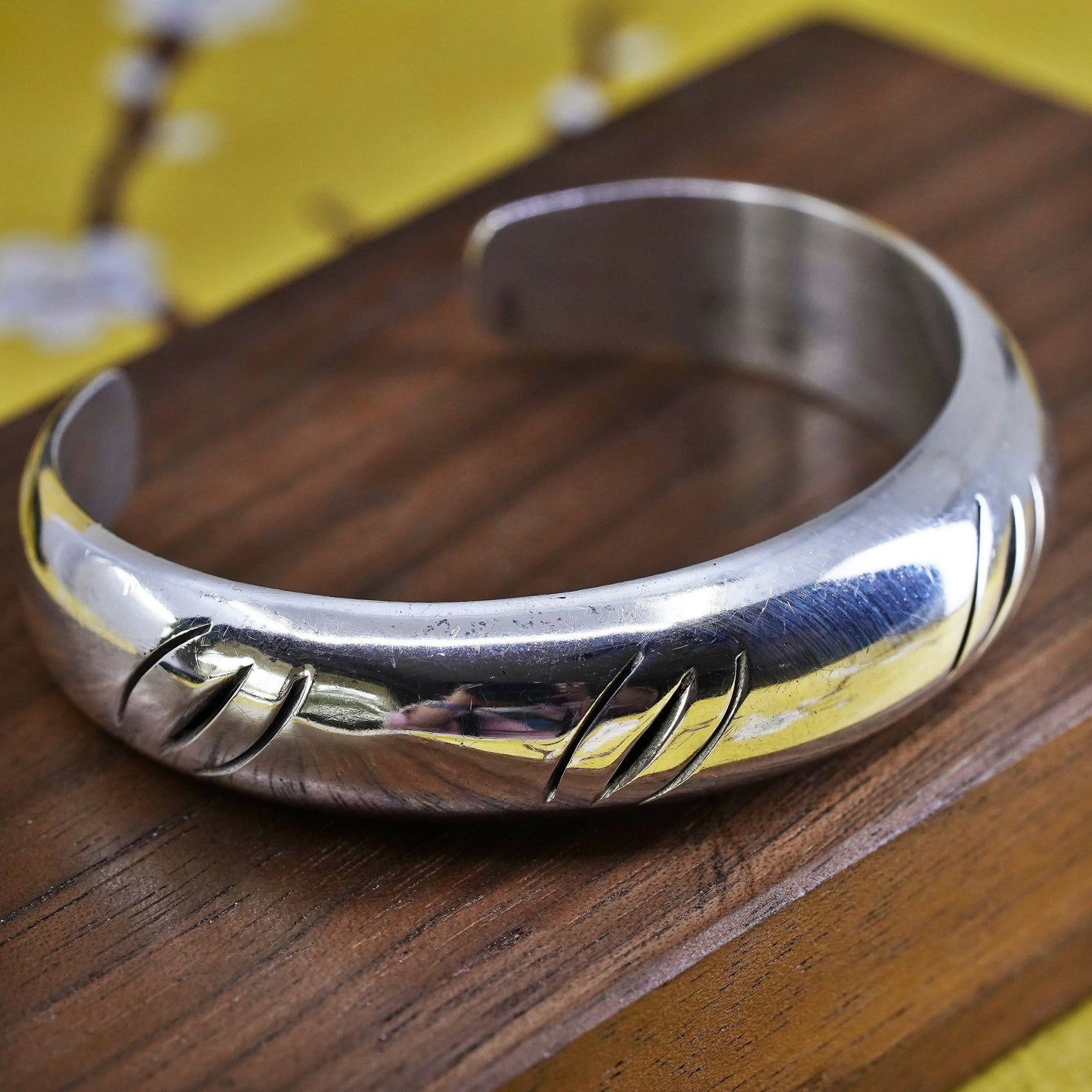 6”, Vintage Mexico Sterling silver handmade bracelet, 925 cuff with cut out