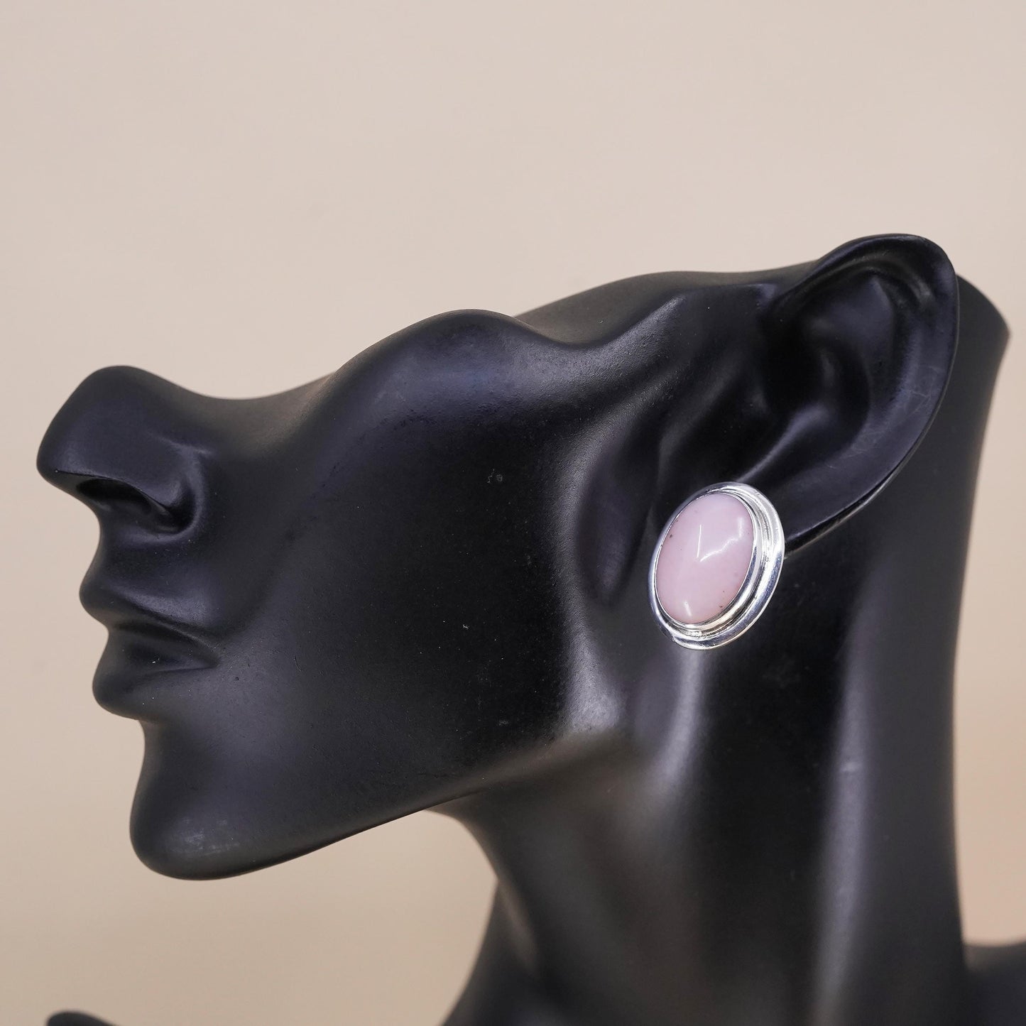 Native American Navajo single earring. Sterling 925 silver oval stud pink stone