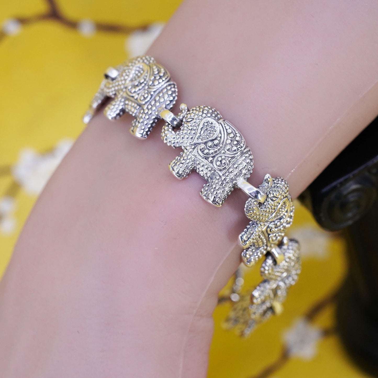 8”, vintage Sarda Sterling silver handmade bracelet, dotted 925 elephant chain