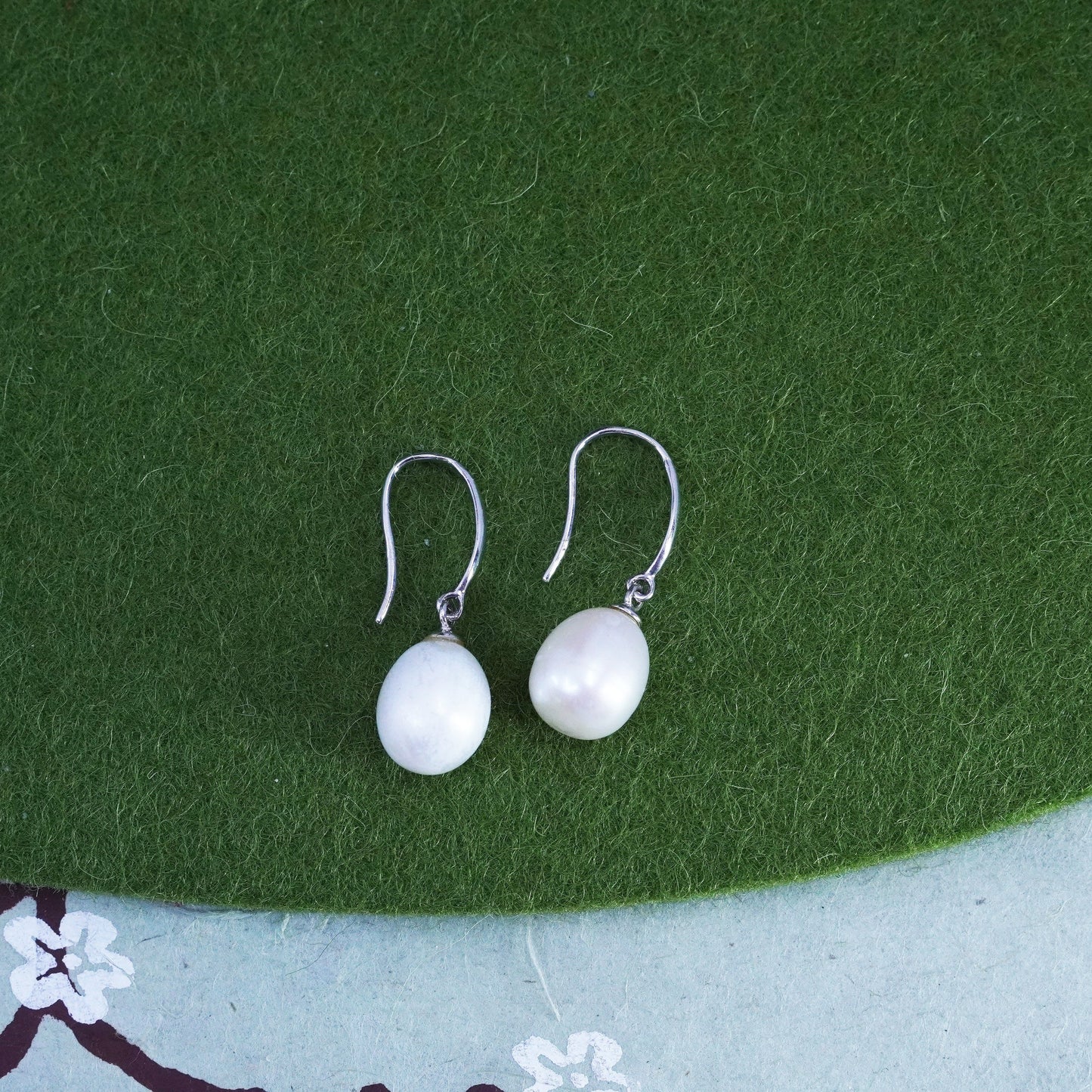 Vintage Sterling 925 silver handmade earrings with freshwater pearl beads