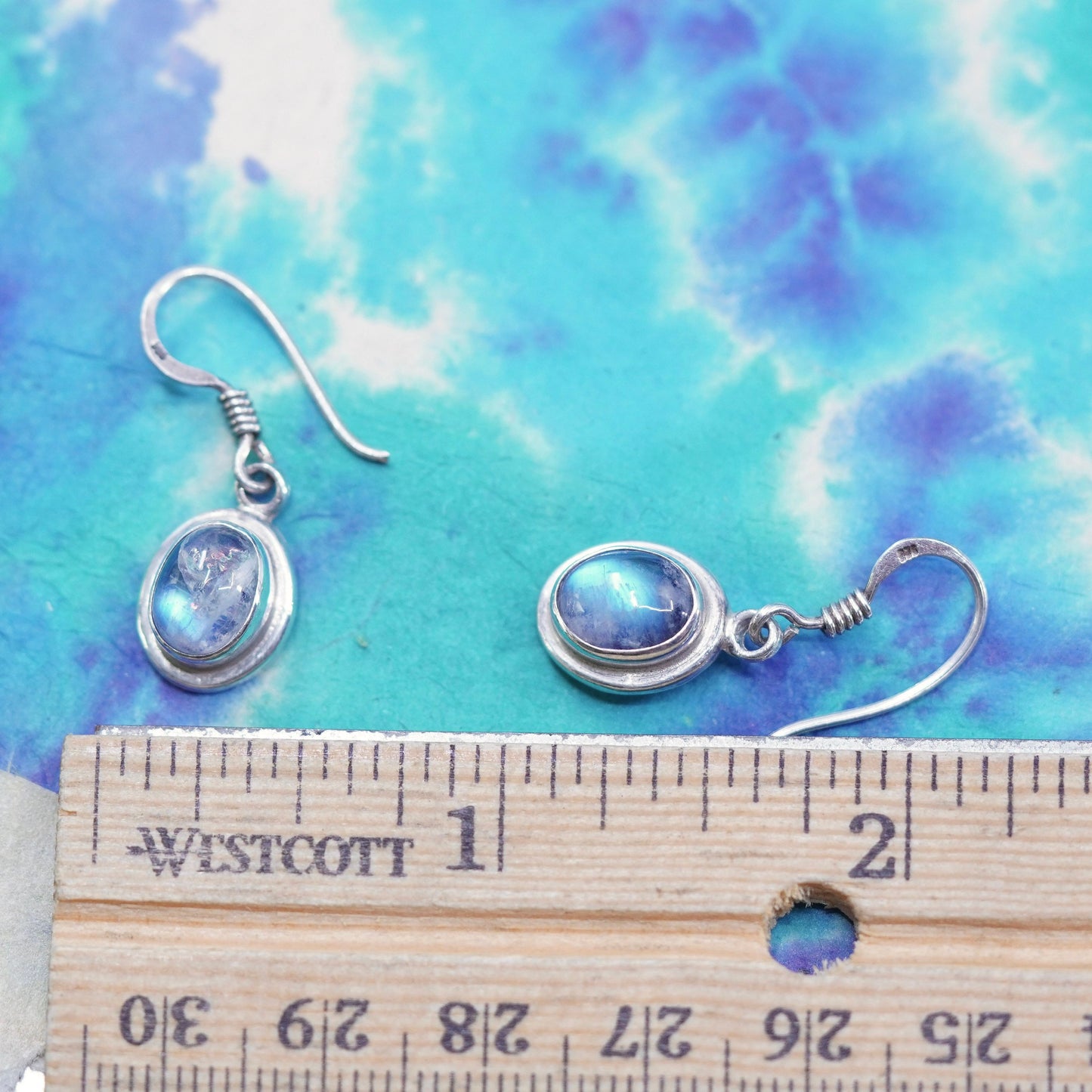 Vintage Sterling silver handmade earrings, 925 silver w/ oval shaped moonstone