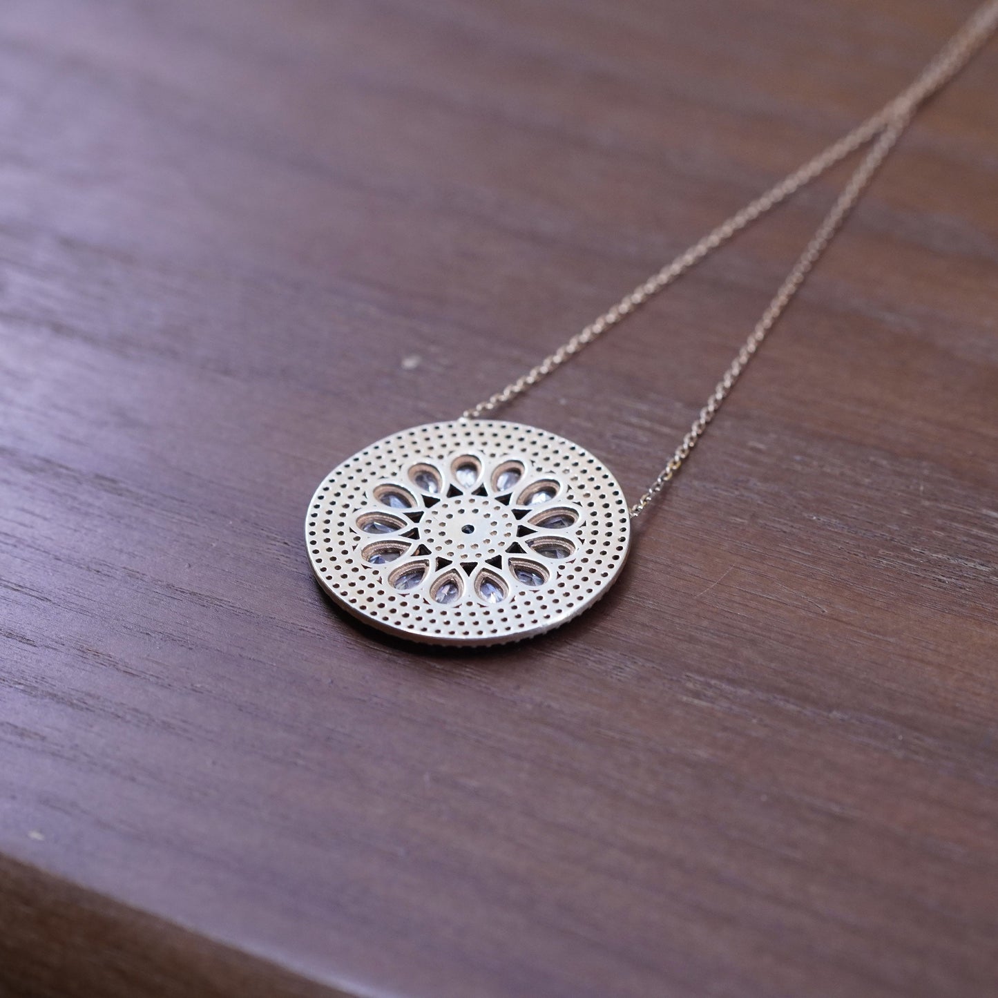 16+2”, vermeil gold Sterling silver necklace, 925 circle chain sapphire pendant