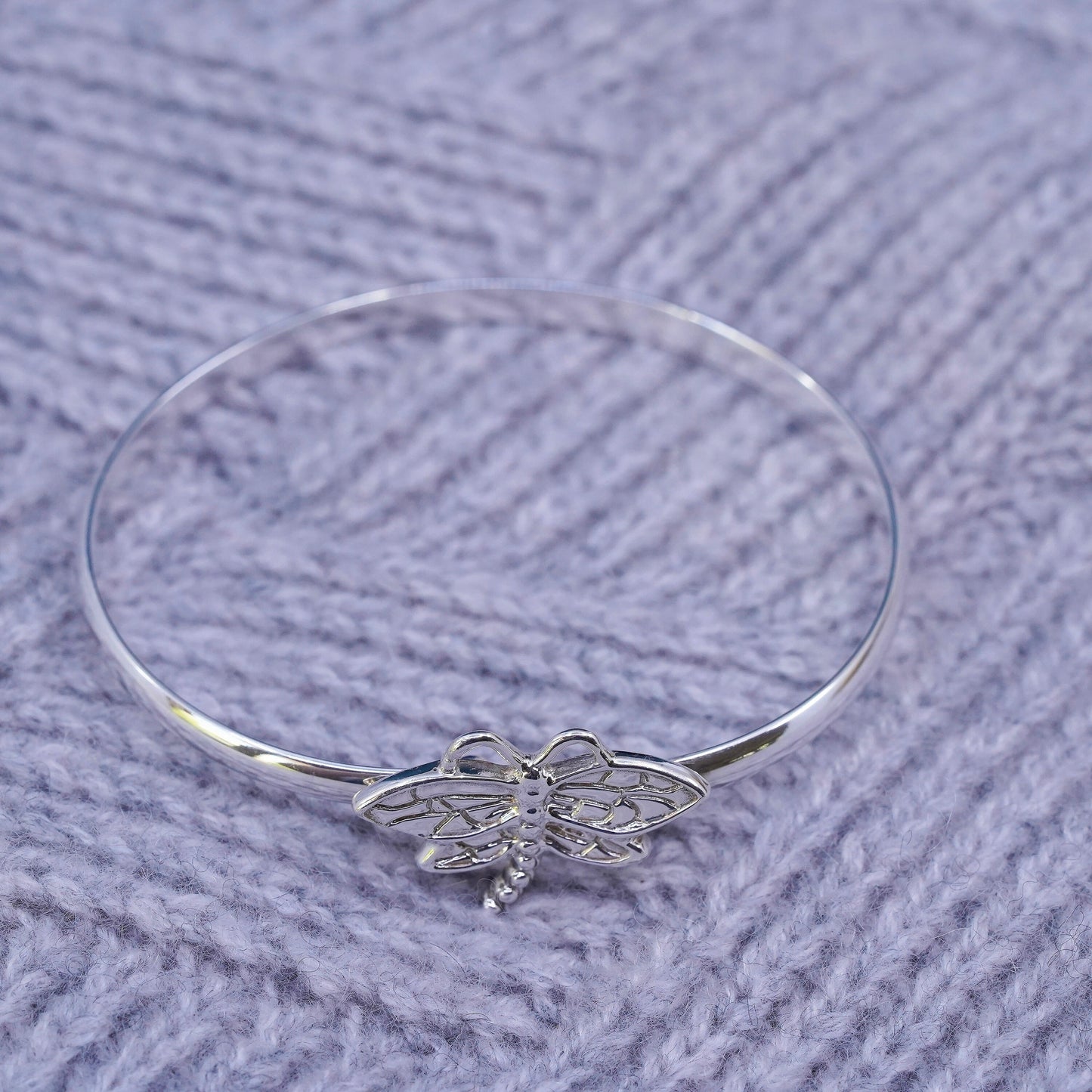 7", vintage Sterling silver handmade bracelet, 925 hinged dragonfly bangle