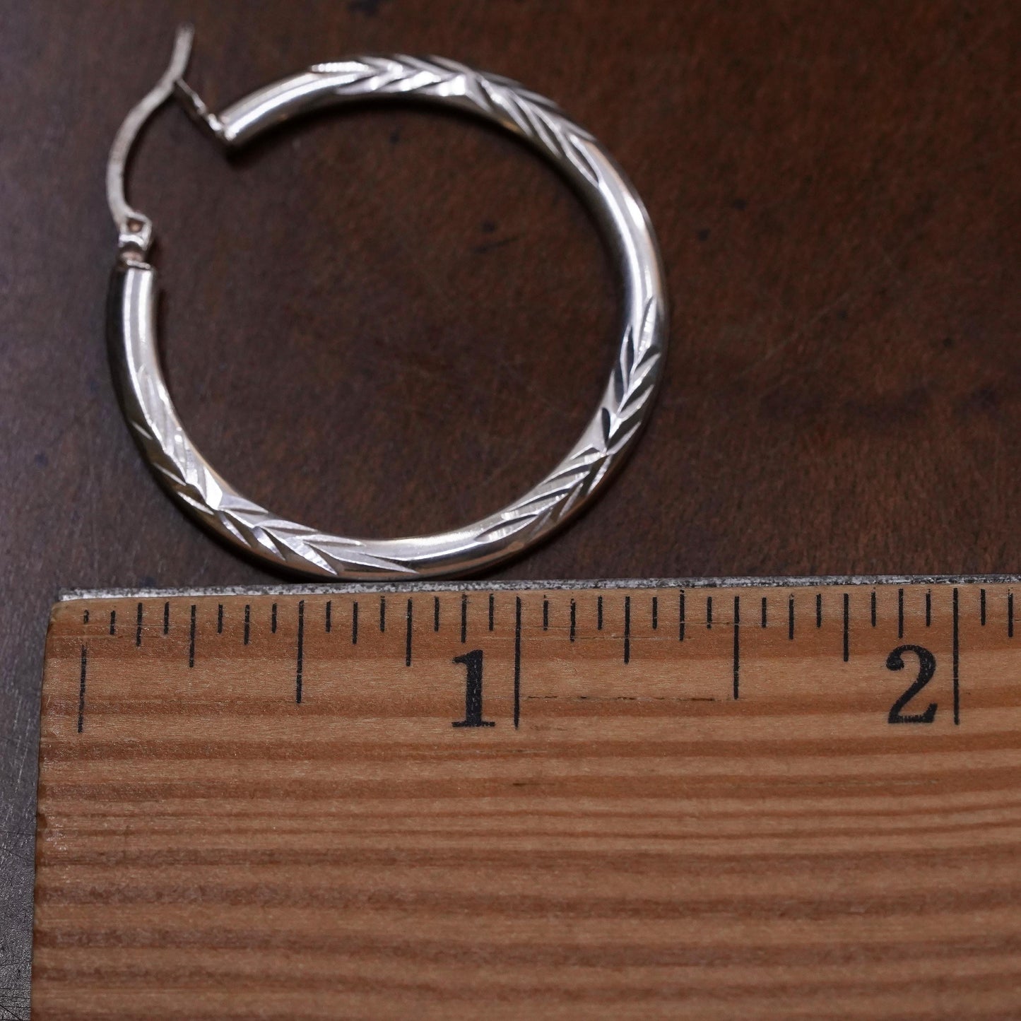 1.5", Vintage sterling 925 silver loop single earring, textured primitive hoop