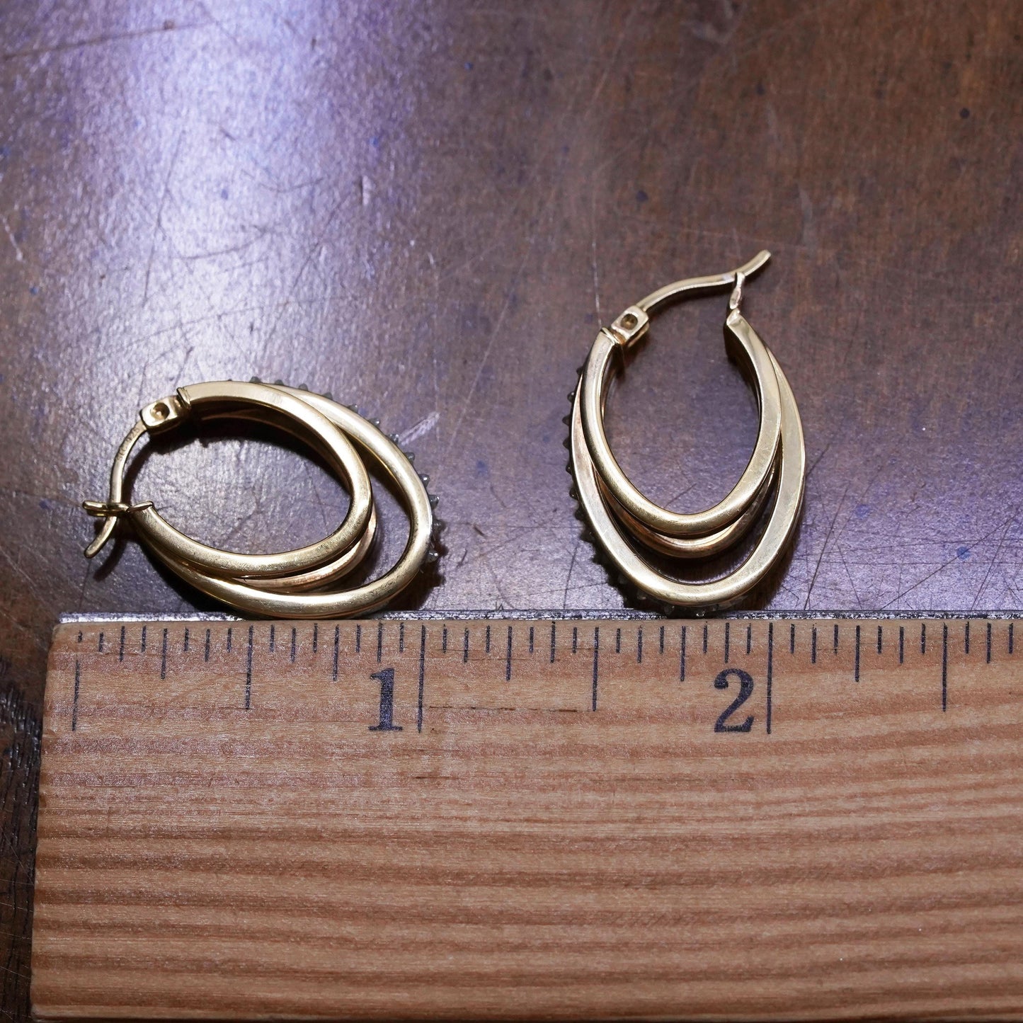1", Vintage vermeil gold sterling silver earrings, multi 925 oval hoops with Cz