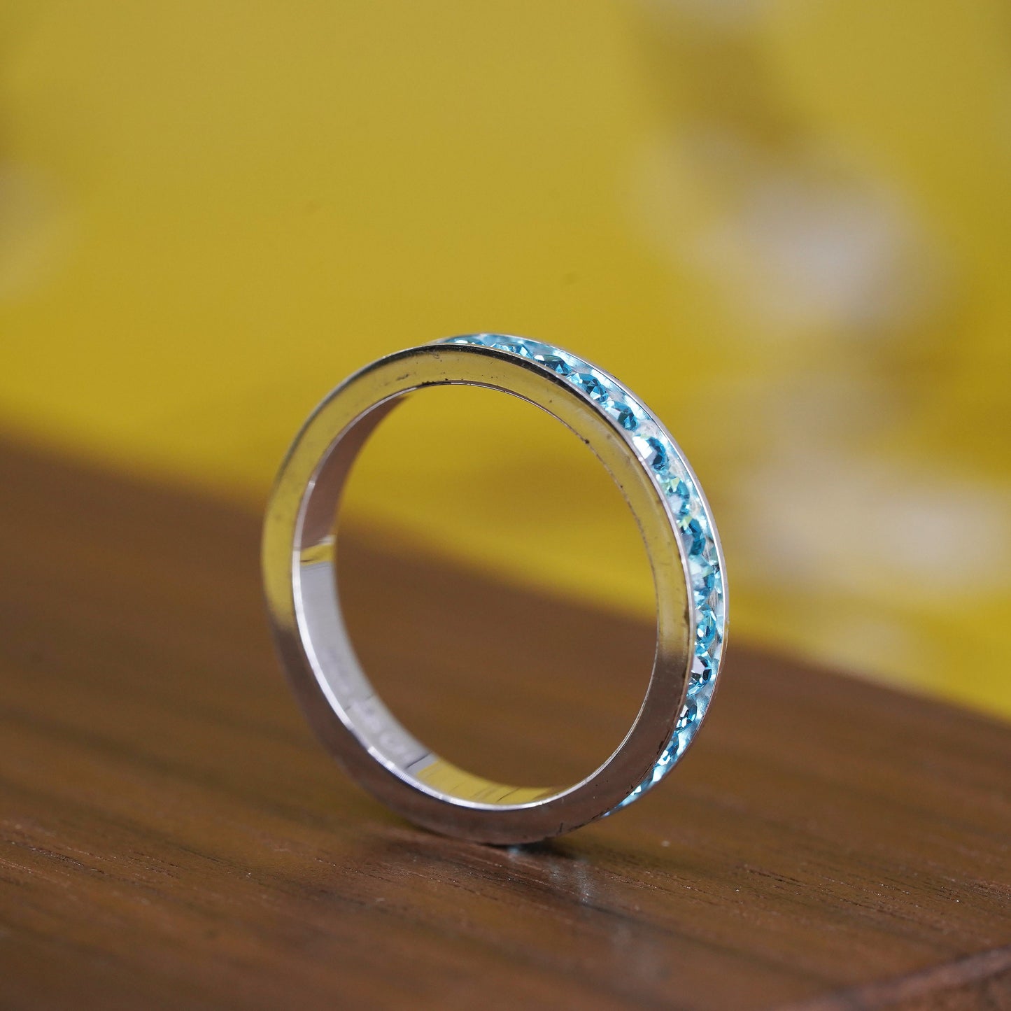 Size 8.25, vintage Sterling silver handmade ring, 925 stackable band blue cz