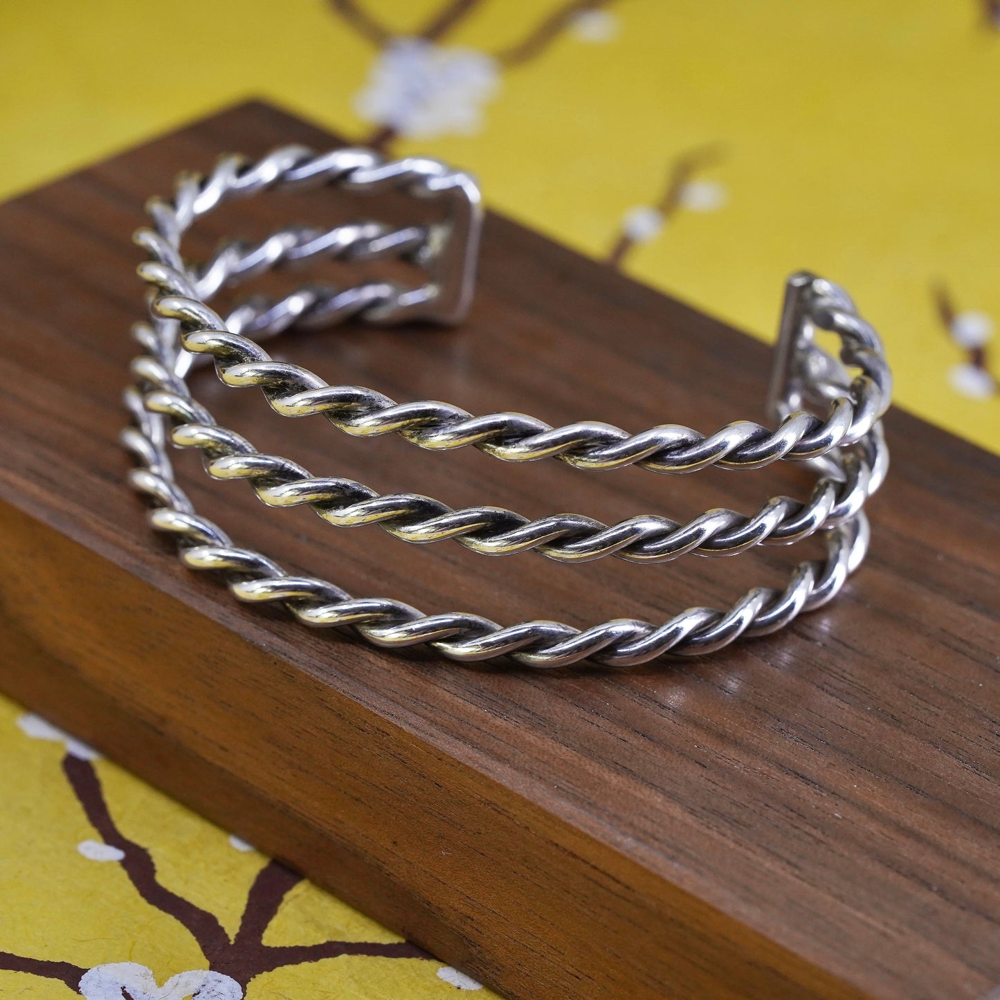 6.5”, Vintage Sterling silver handmade bracelet, 925 wide twisted cable cuff