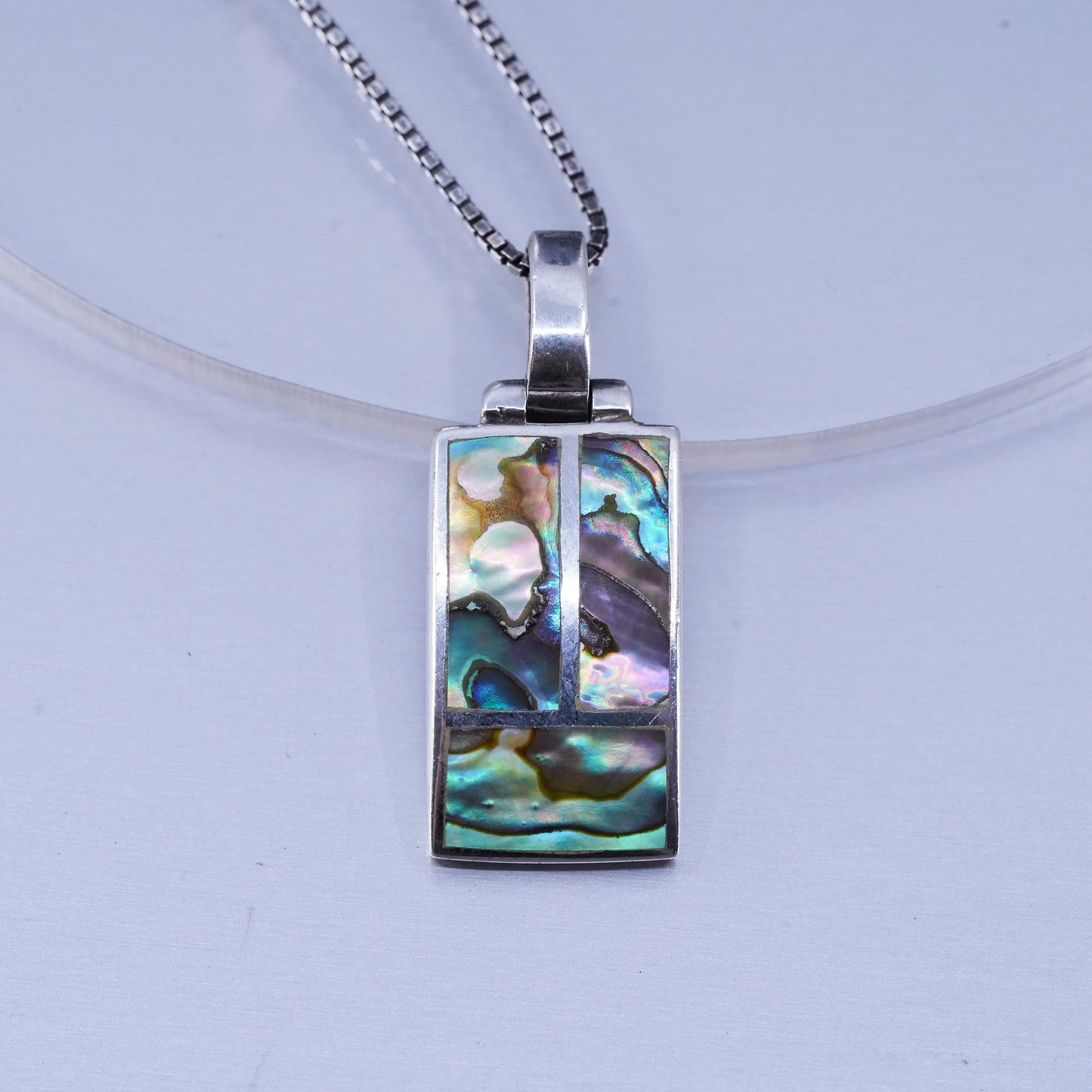 17+2” Sterling 925 silver Singapore rope chain necklace abalone shell pendant