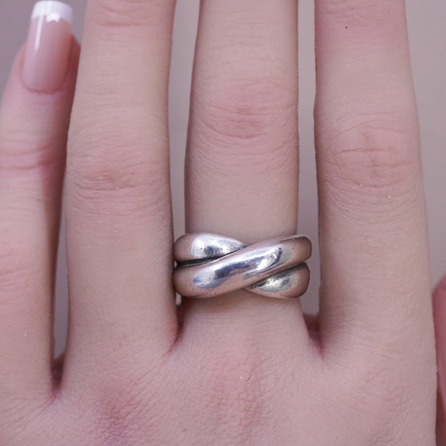 Size 7, vintage sterling silver handmade ring, statement ribbed ring