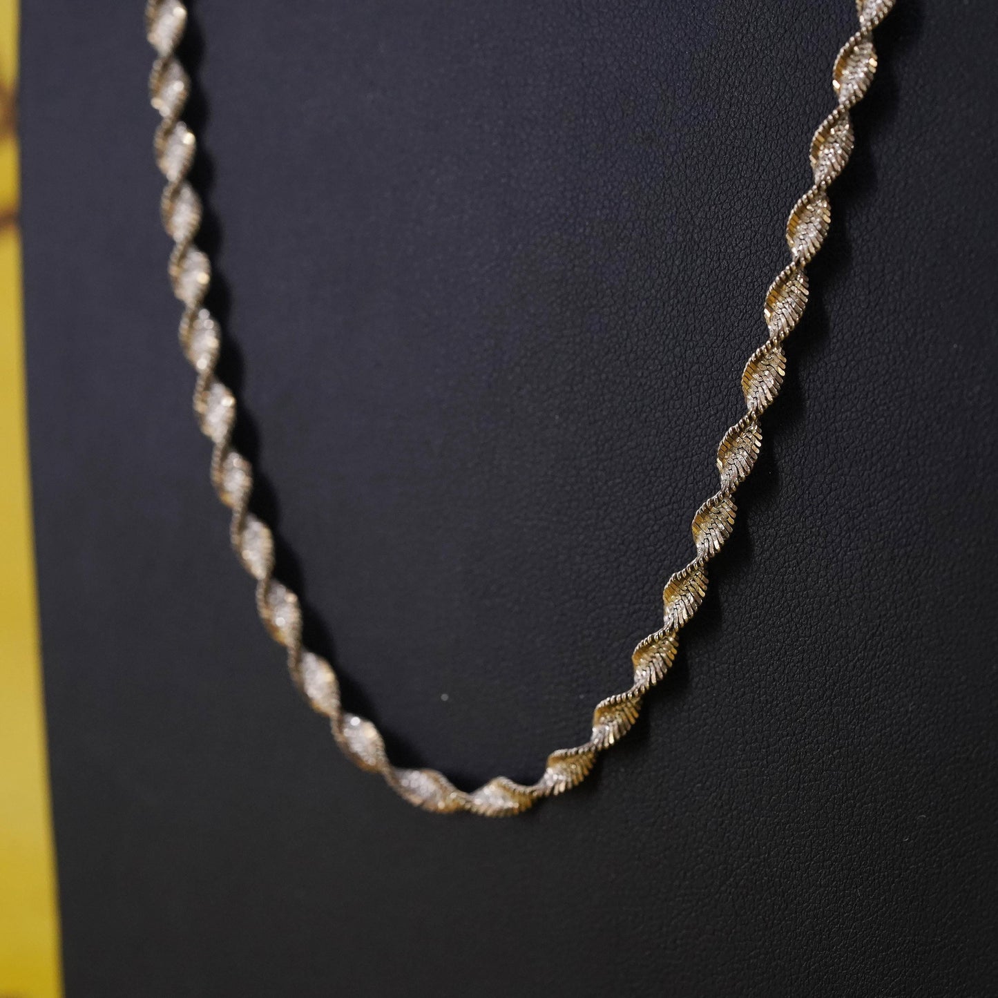 24" vermeil yellow gold Sterling silver necklace, 925 twisted herringbone chain