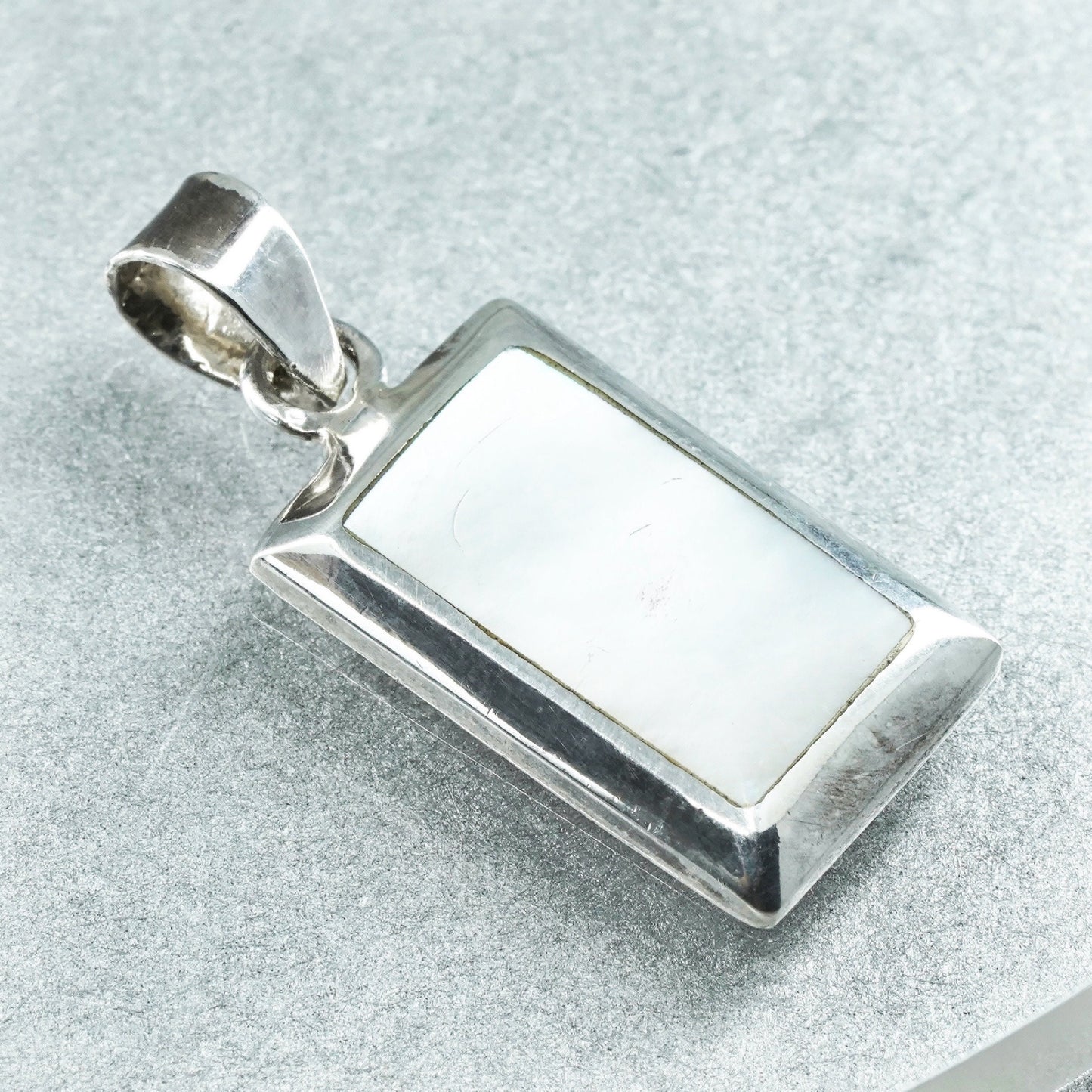 Vintage sterling 925 silver handmade pendant with mother of pearl inlay