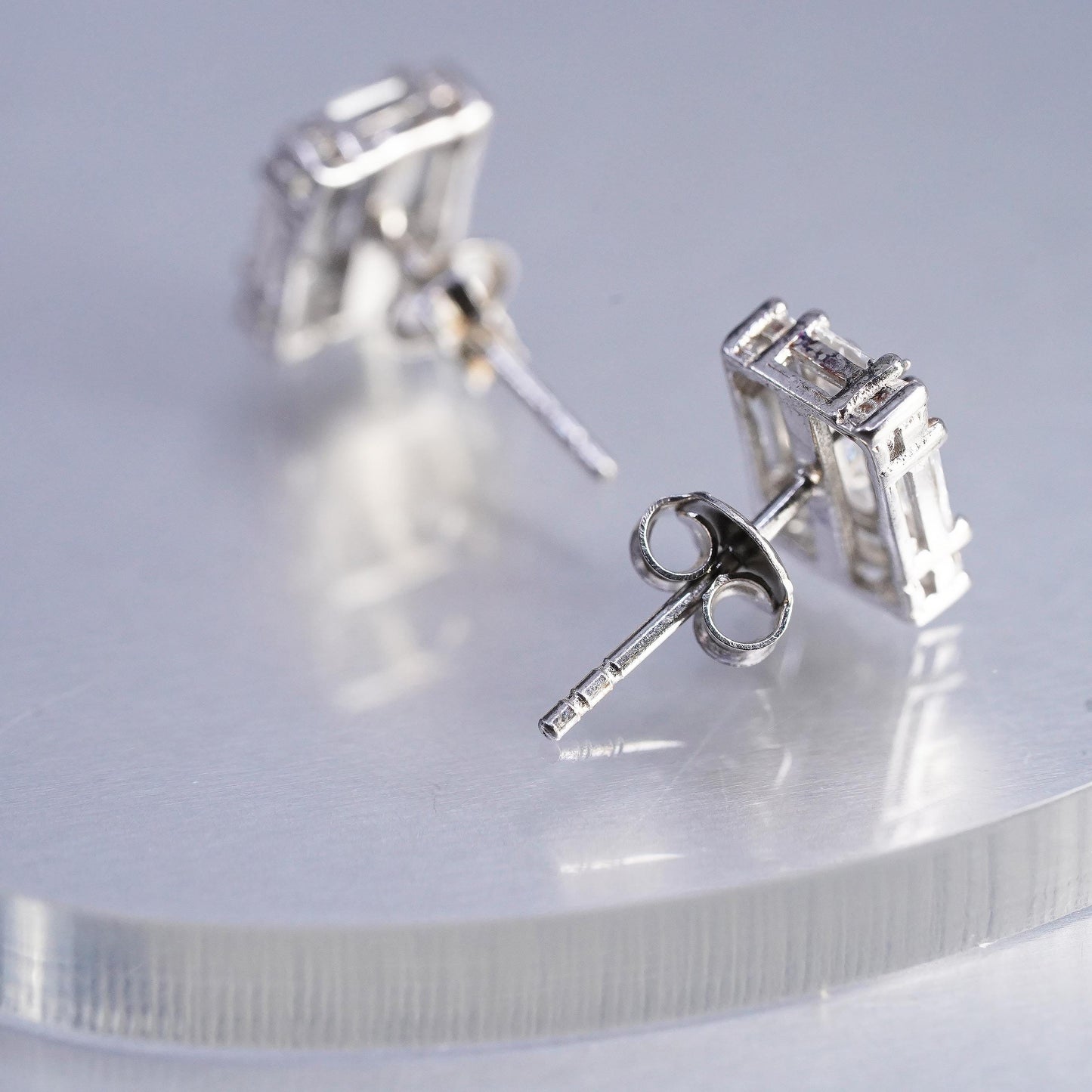 Vintage Sterling 925 silver earrings, studs with cluster Cz