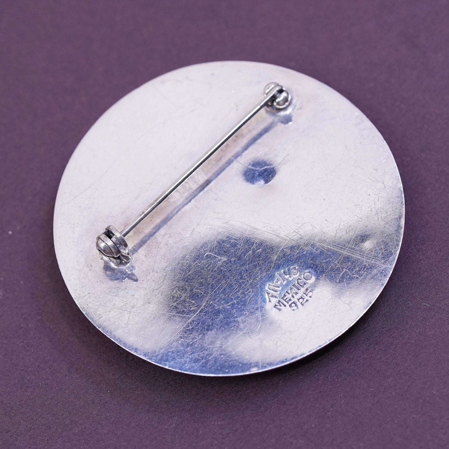 Vintage handmade sterling 925 silver circle brooch, stamped Mexico 925 TA-143