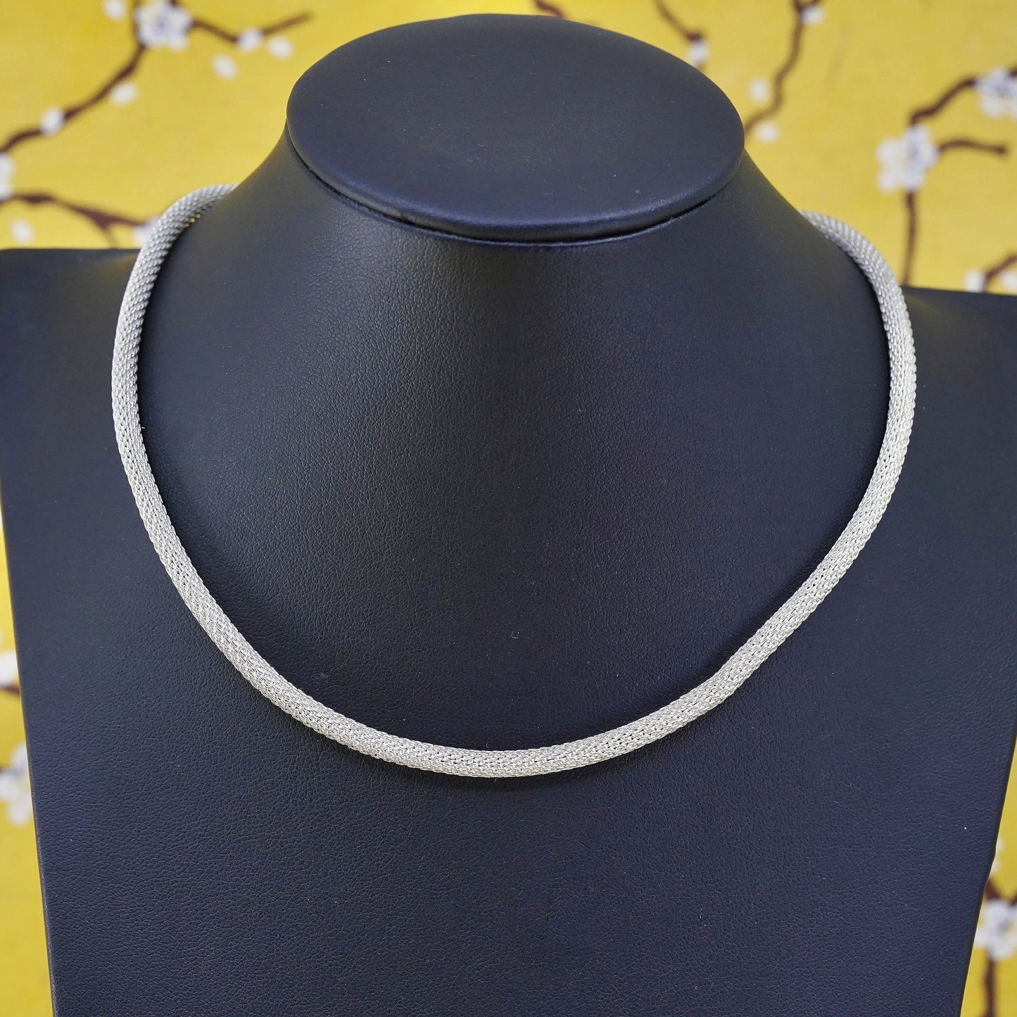 16", 4mm, vintage Sterling silver necklace, Italian 925 mesh link chain