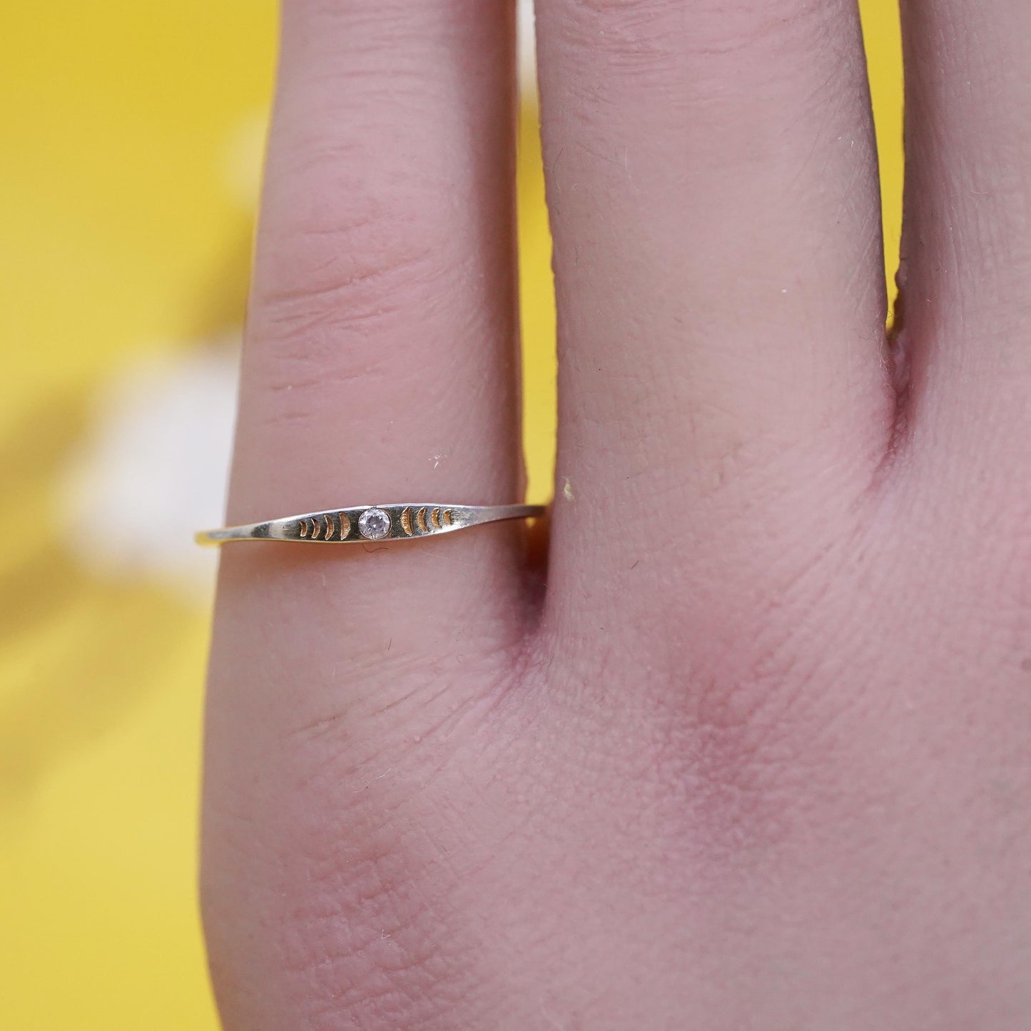 Size 6, VTG vermeil gold over Sterling silver handmade ring, 925 thin band cz